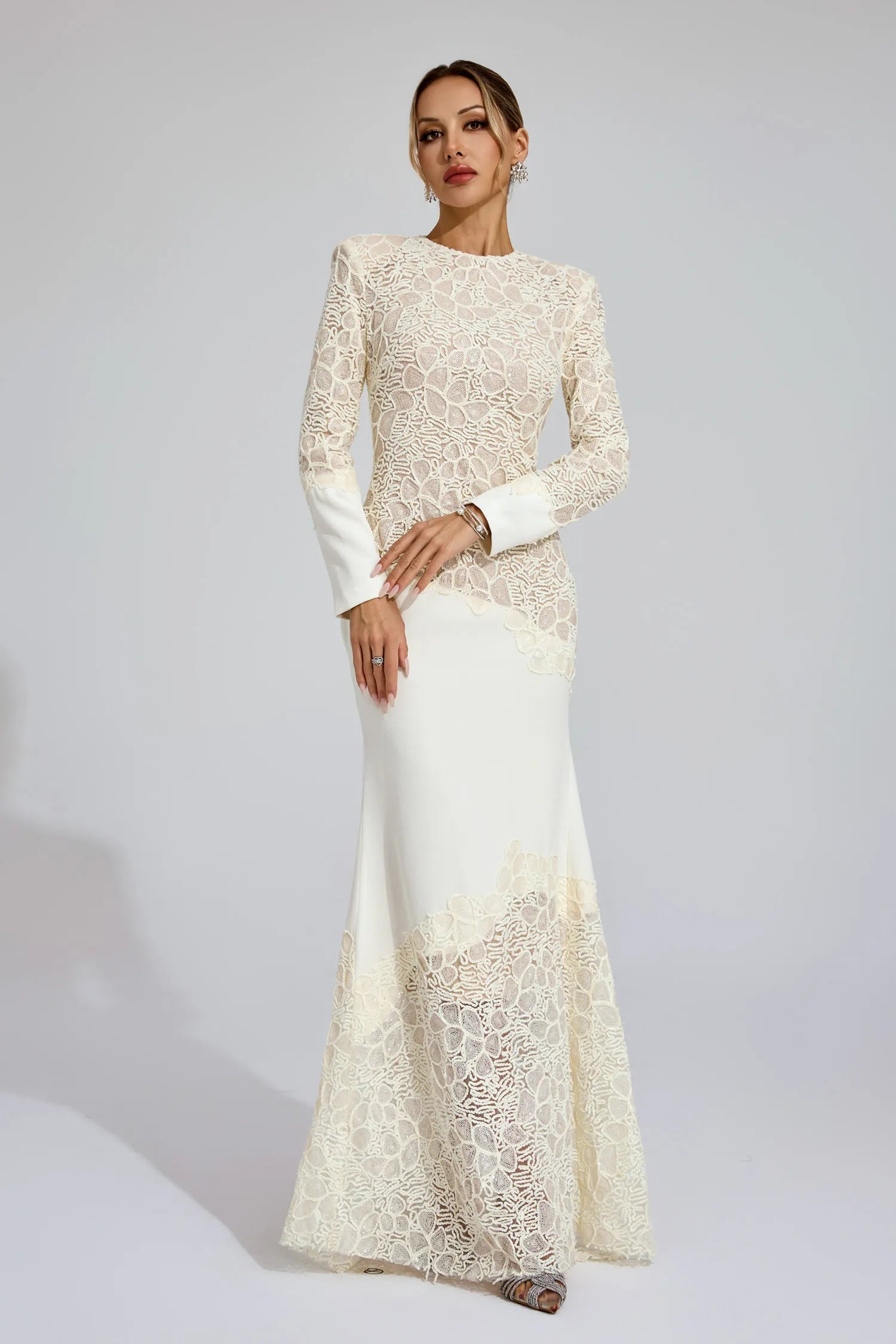 Gwenaëlle Beige Embroidered Maxi Dress
