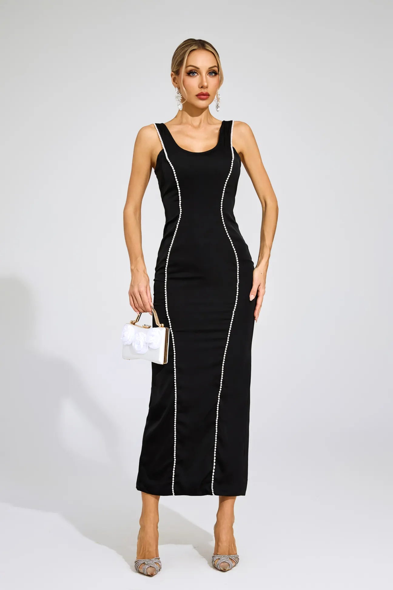 Thalia Black Pearls Maxi Dress