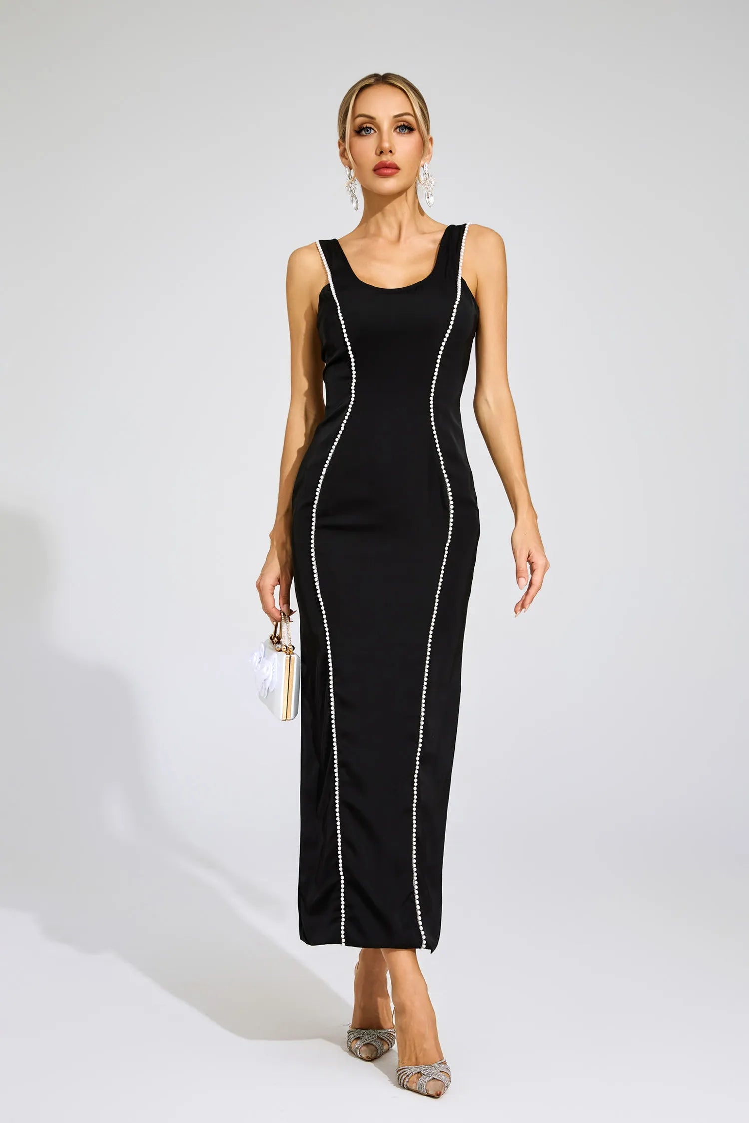 Thalia Black Pearls Maxi Dress