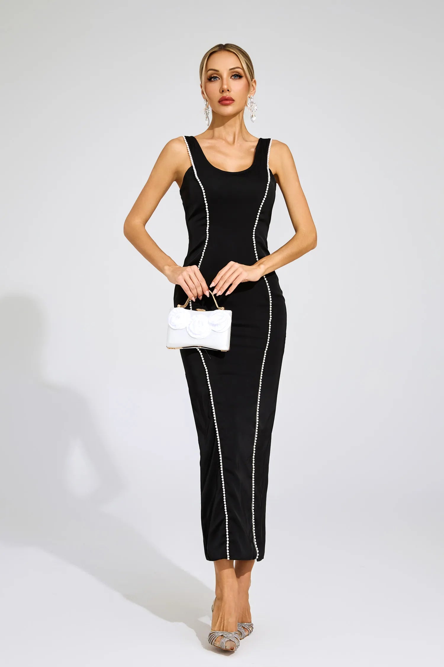 Thalia Black Pearls Maxi Dress