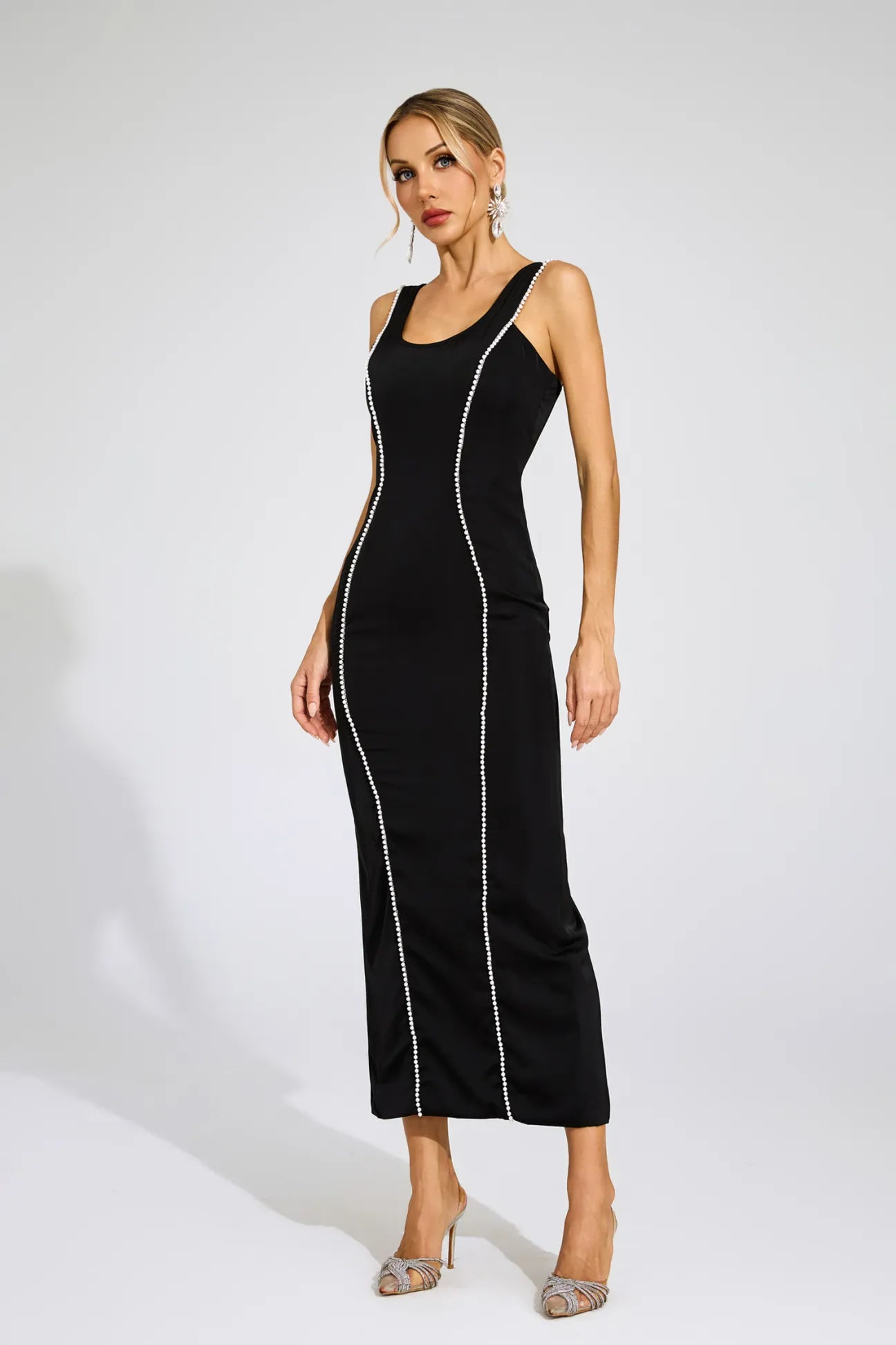 Thalia Black Pearls Maxi Dress