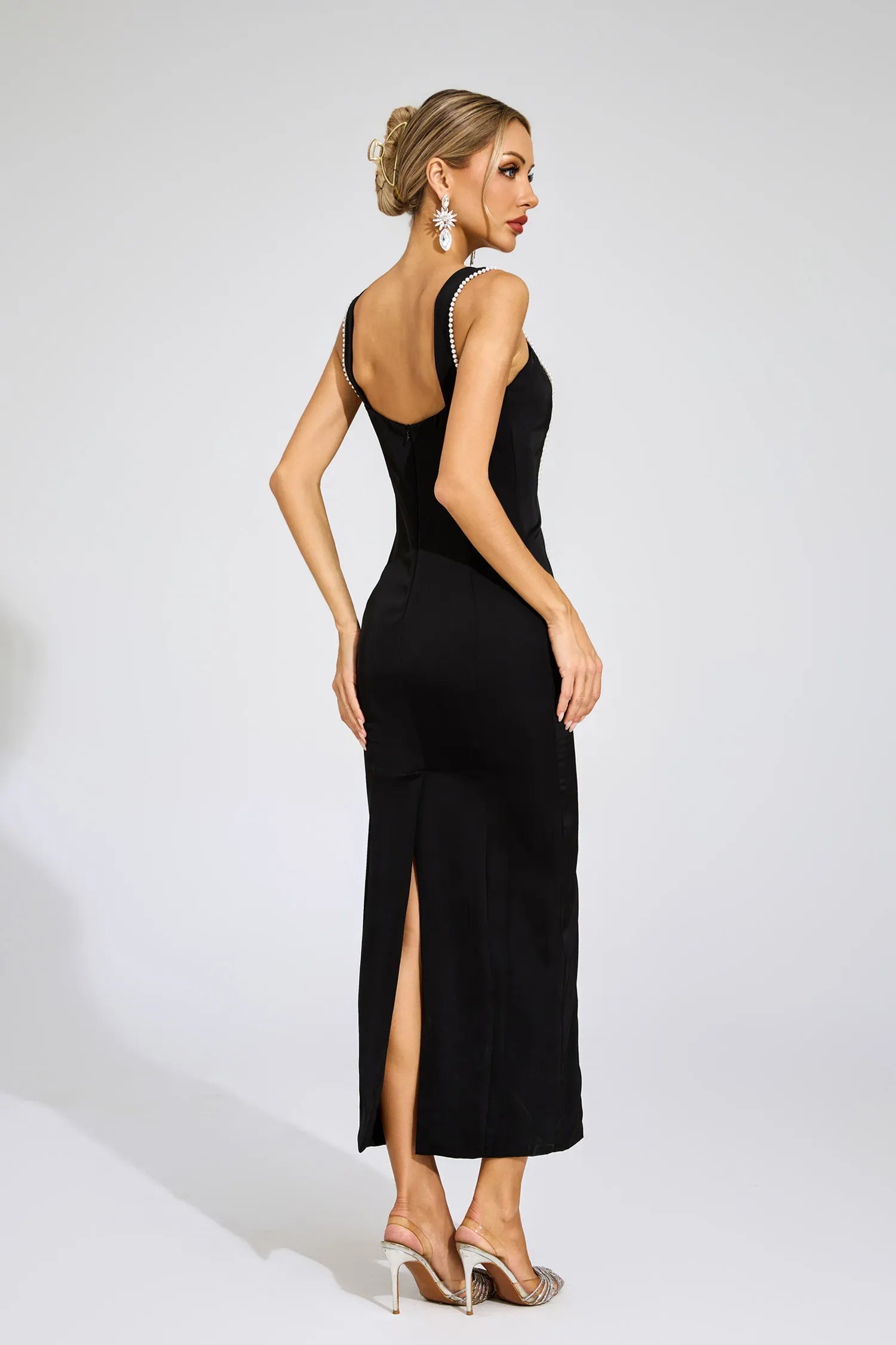 Thalia Black Pearls Maxi Dress