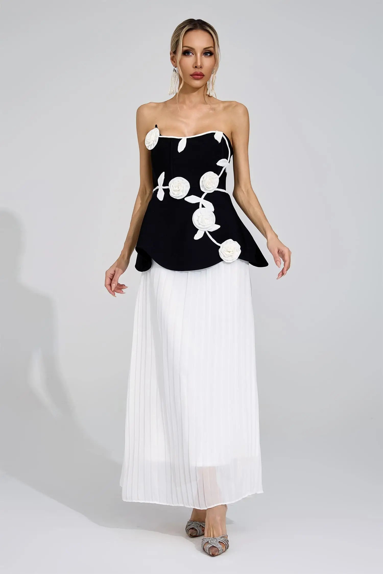 Delilah Black White Floral Maxi Dress