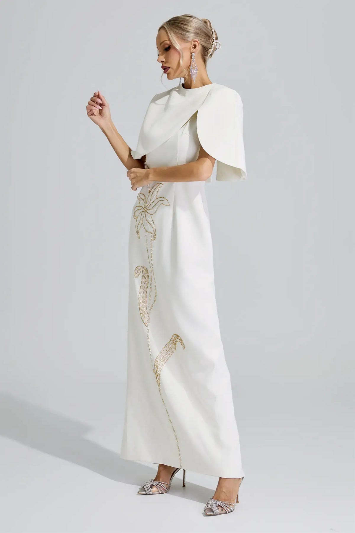 Zephyra Cape Sleeve Beaded Maxi Dress
