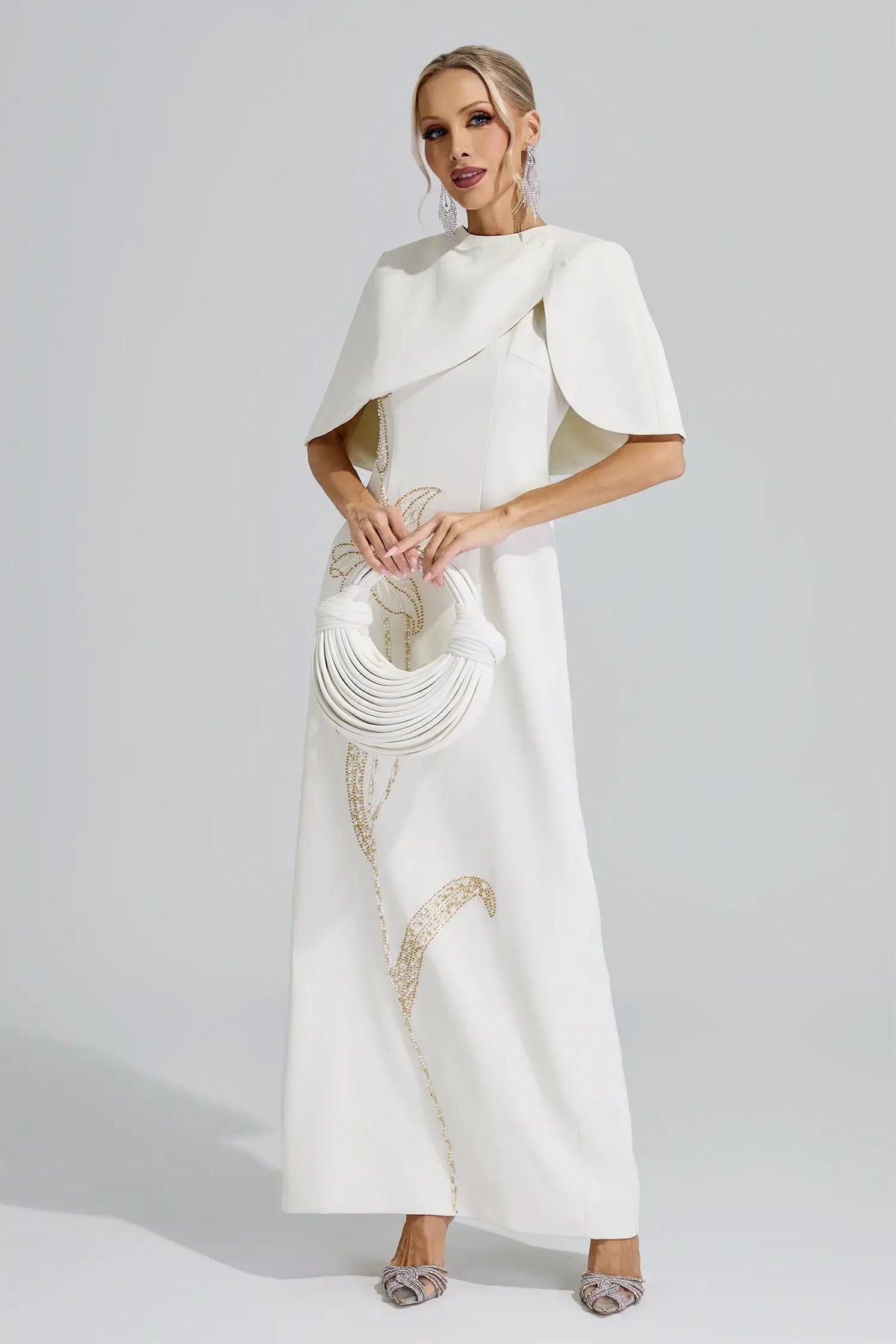 Zephyra Cape Sleeve Beaded Maxi Dress