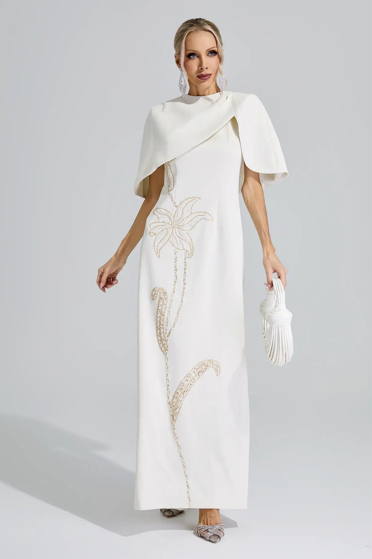 Zephyra Cape Sleeve Beaded Maxi Dress
