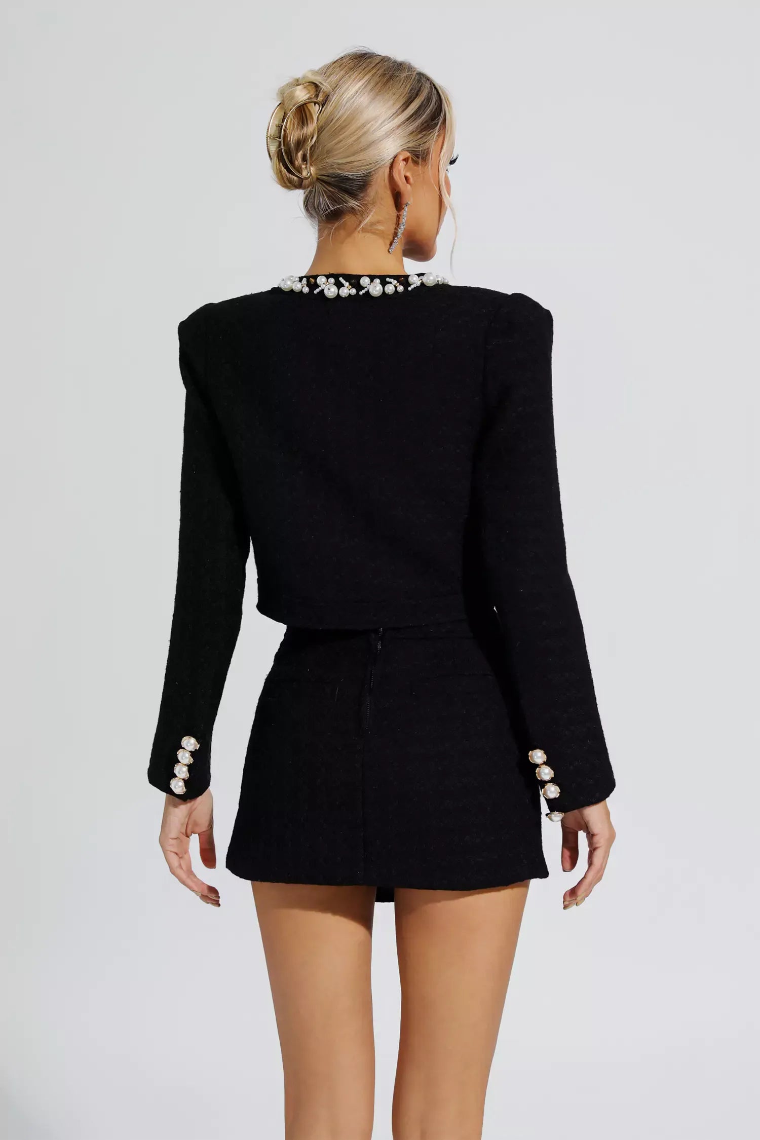 Alessia Black Weave Pearl Embellishment Set