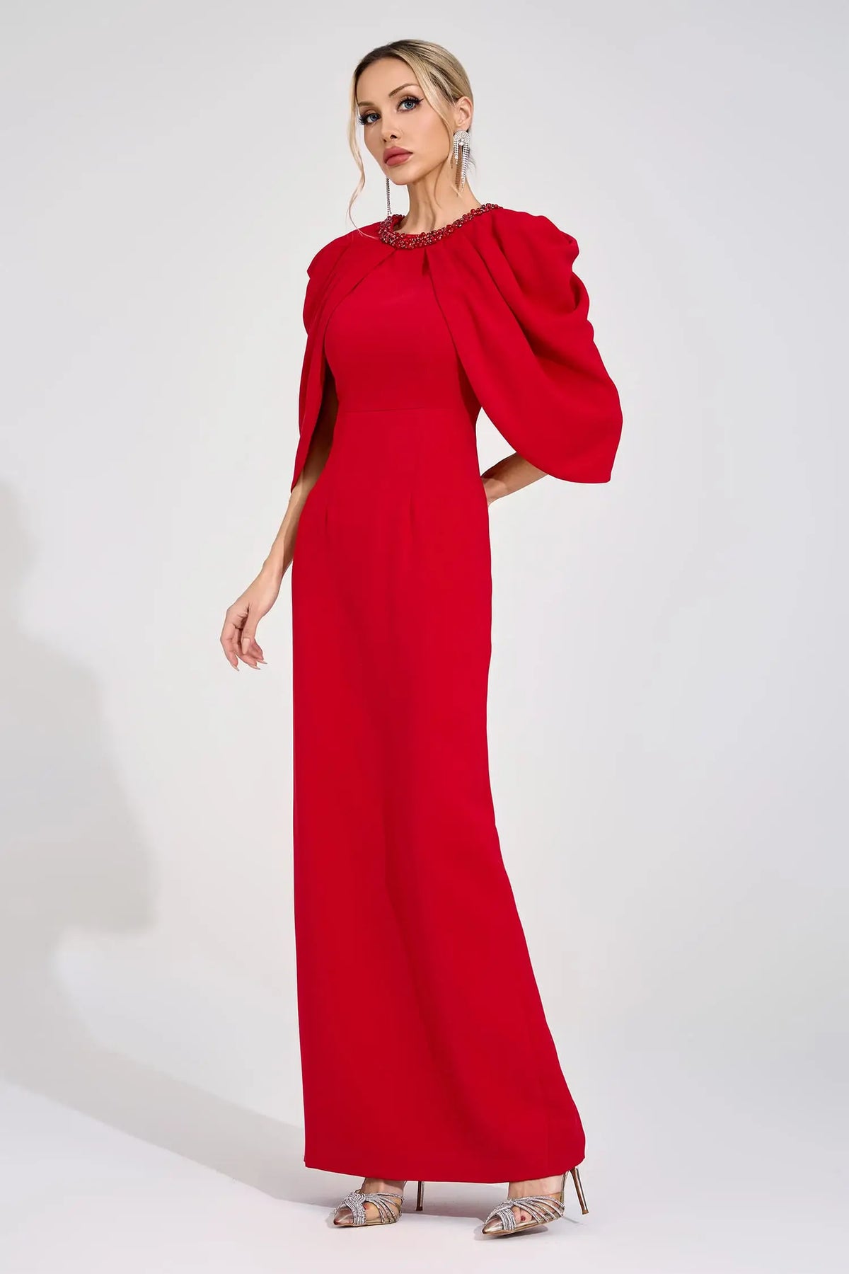 Neriah Red Bat Sleeve Maxi Dress