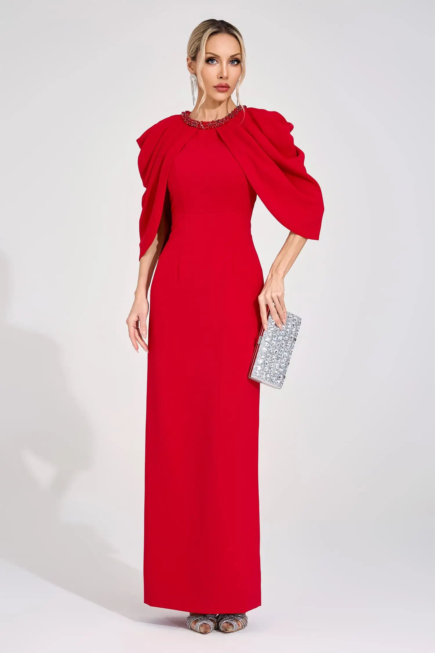 Neriah Red Bat Sleeve Maxi Dress