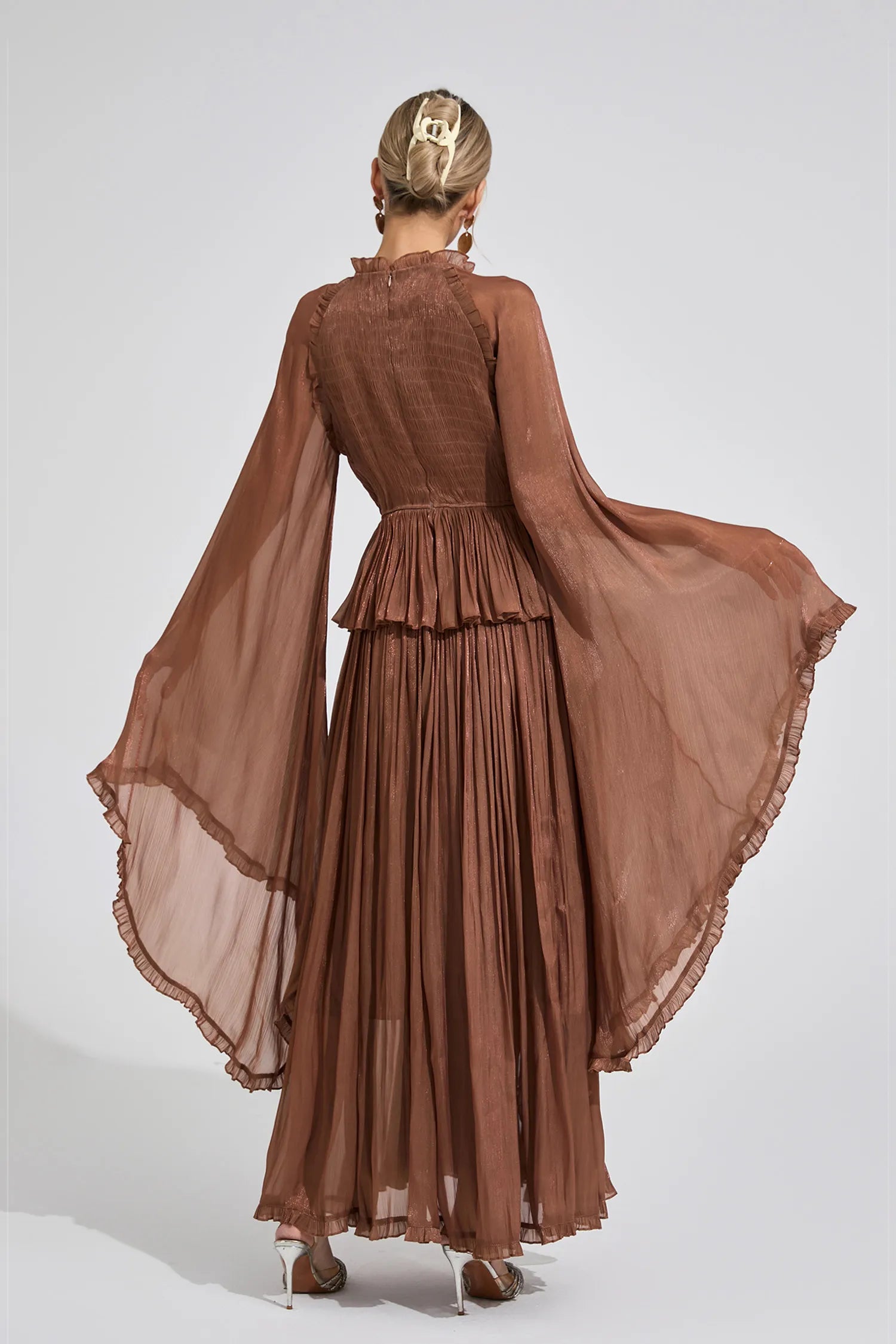 Synthe Brown Flounce Maxi Dress