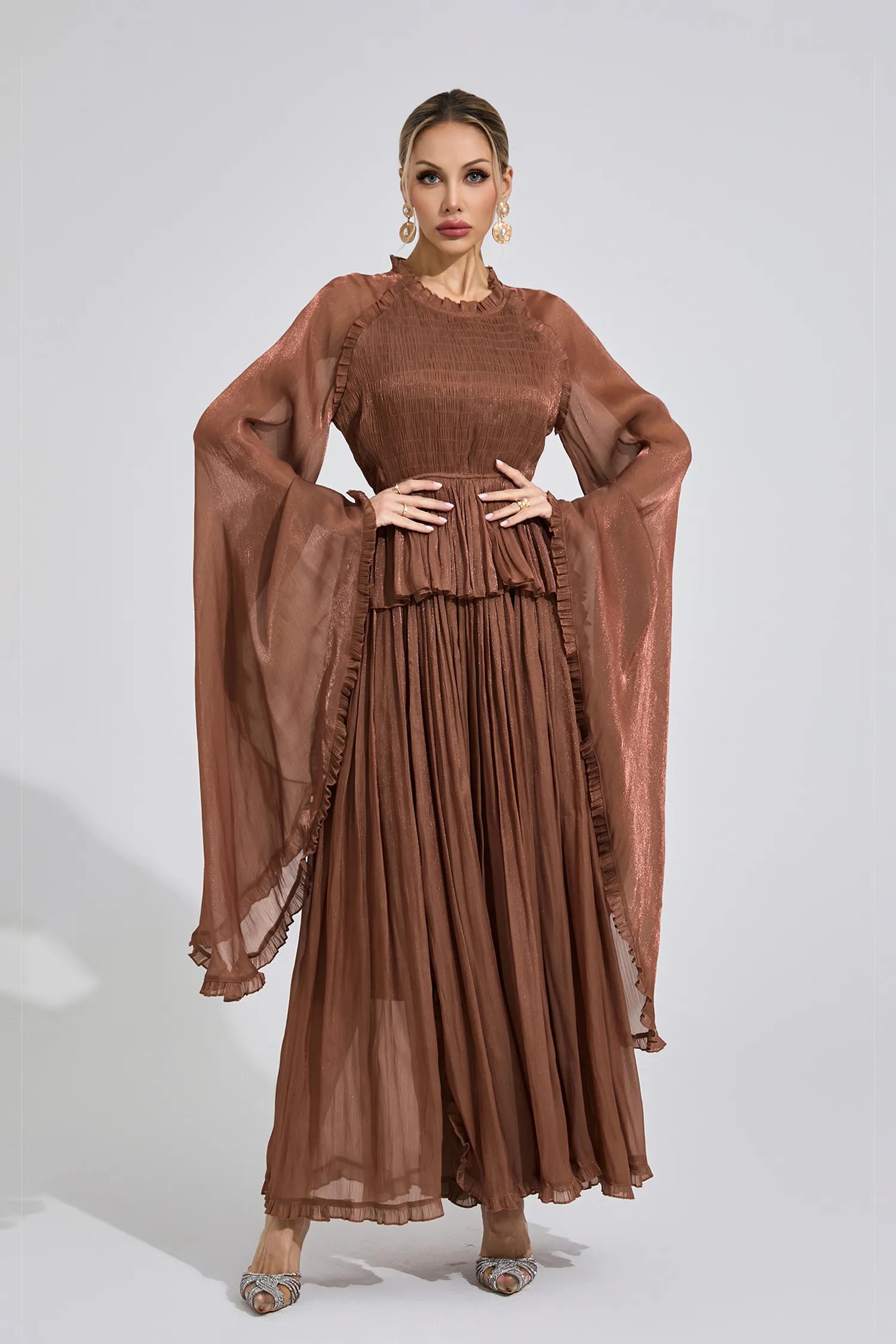 Synthe Brown Flounce Maxi Dress