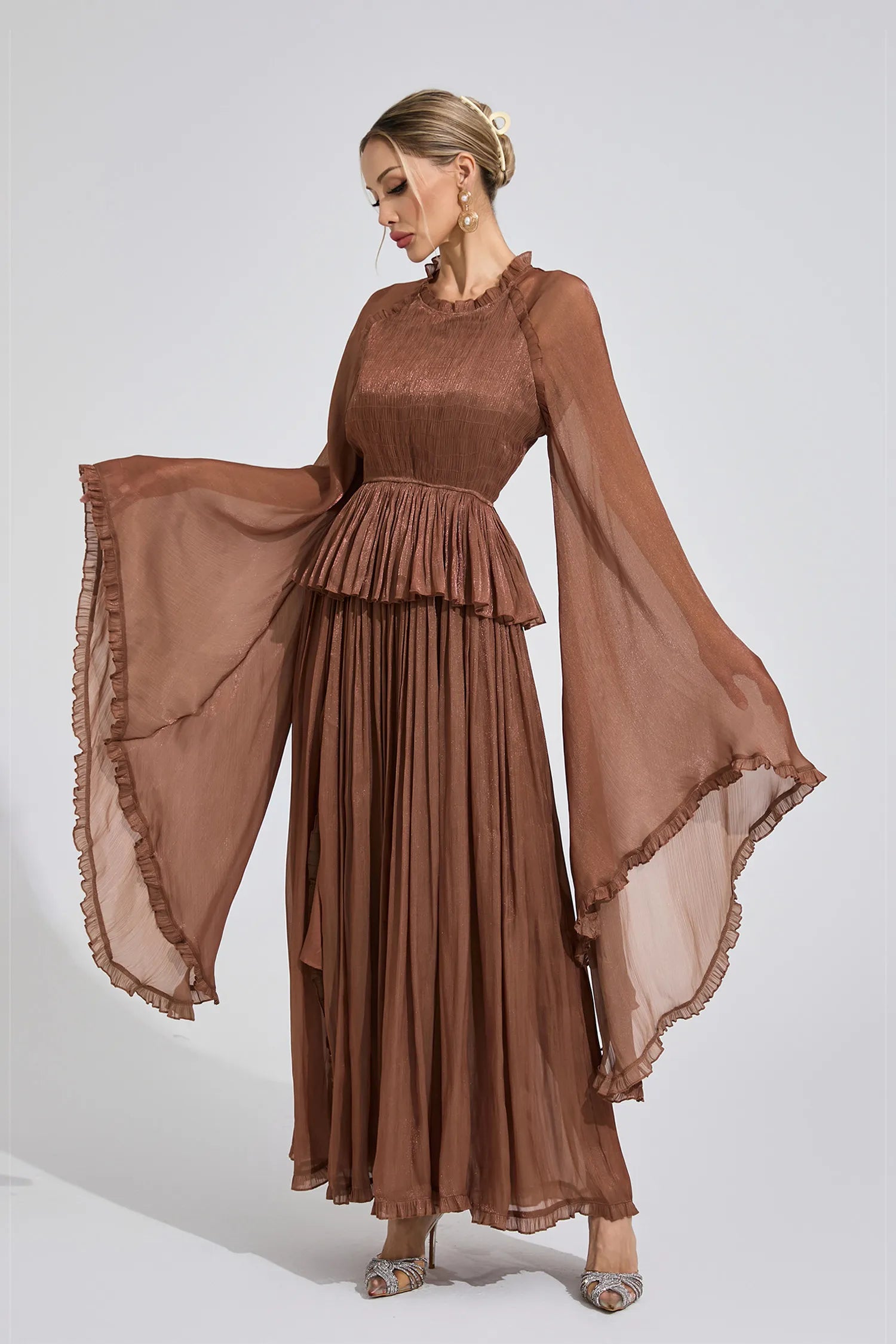 Synthe Brown Flounce Maxi Dress