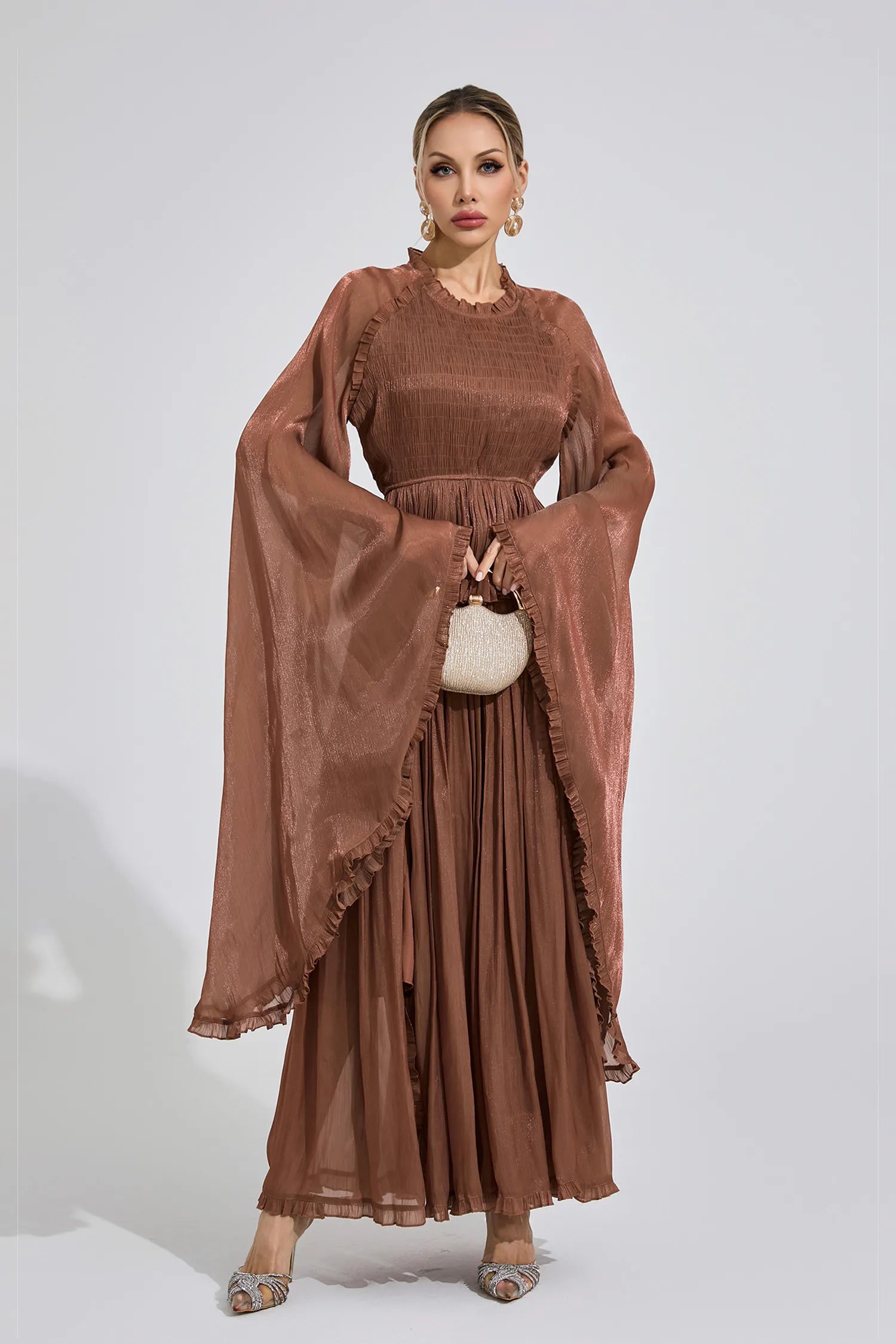 Synthe Brown Flounce Maxi Dress