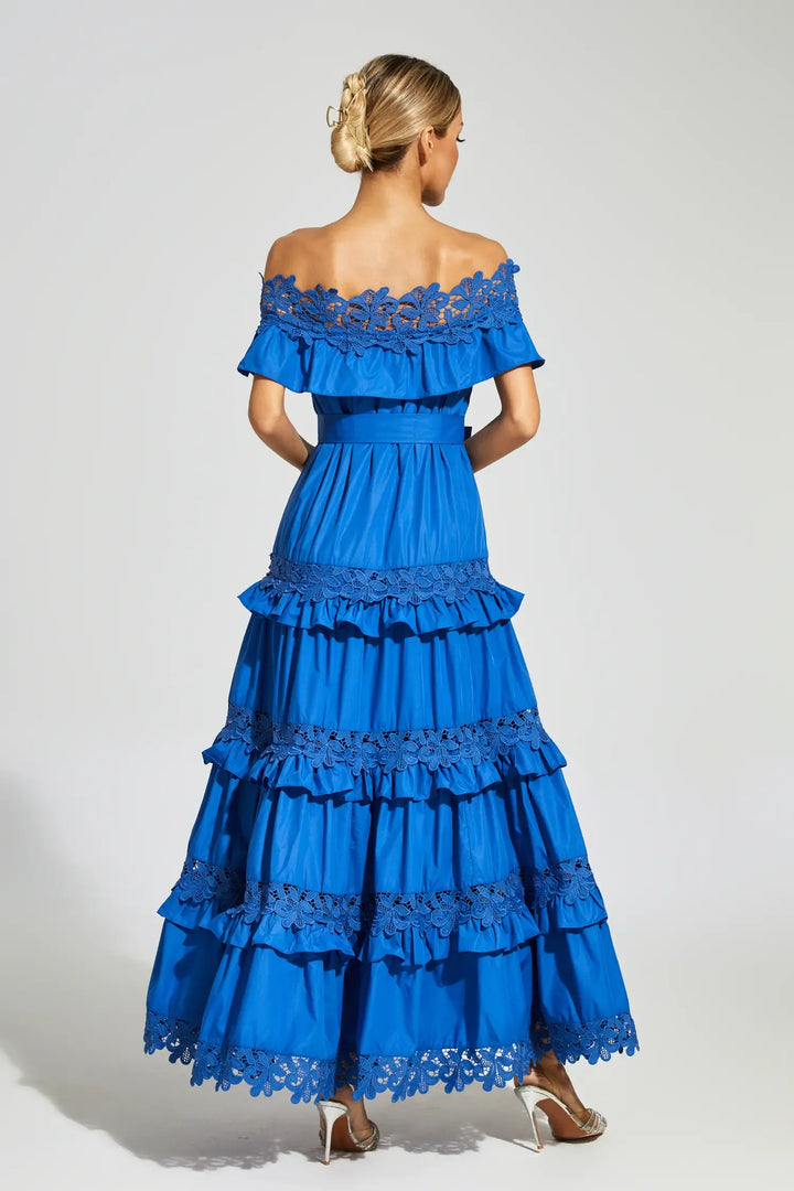 Soraya Marine Blue Ruffle Off Shoulder Maxi Dress