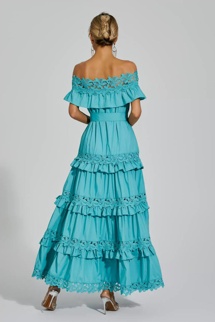 Soraya Blue Ruffle Off Shoulder Maxi Dress