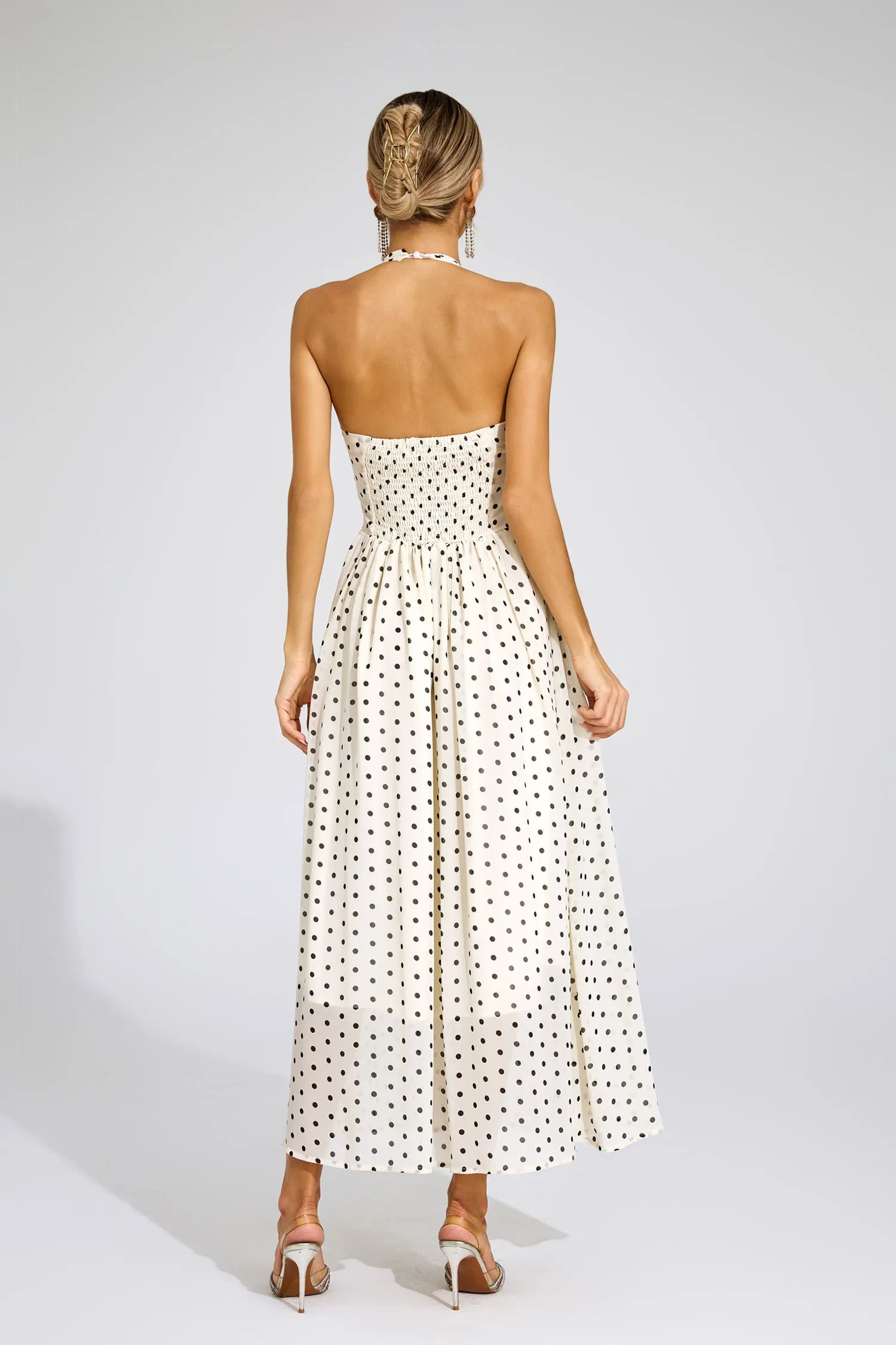 Charisse White Polka Dot Halter Maxi Dress
