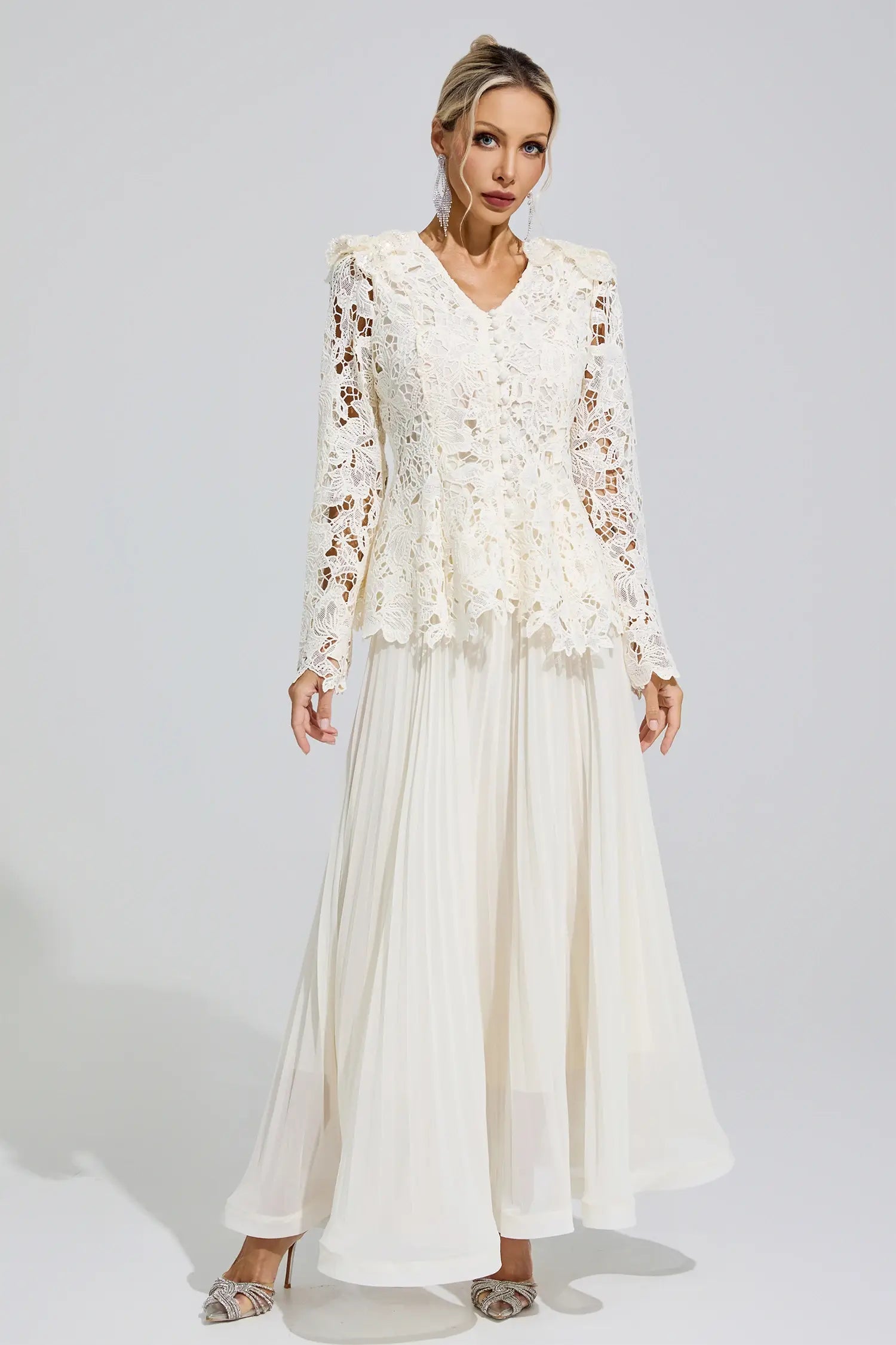 Christine White Lace Two Piece Set
