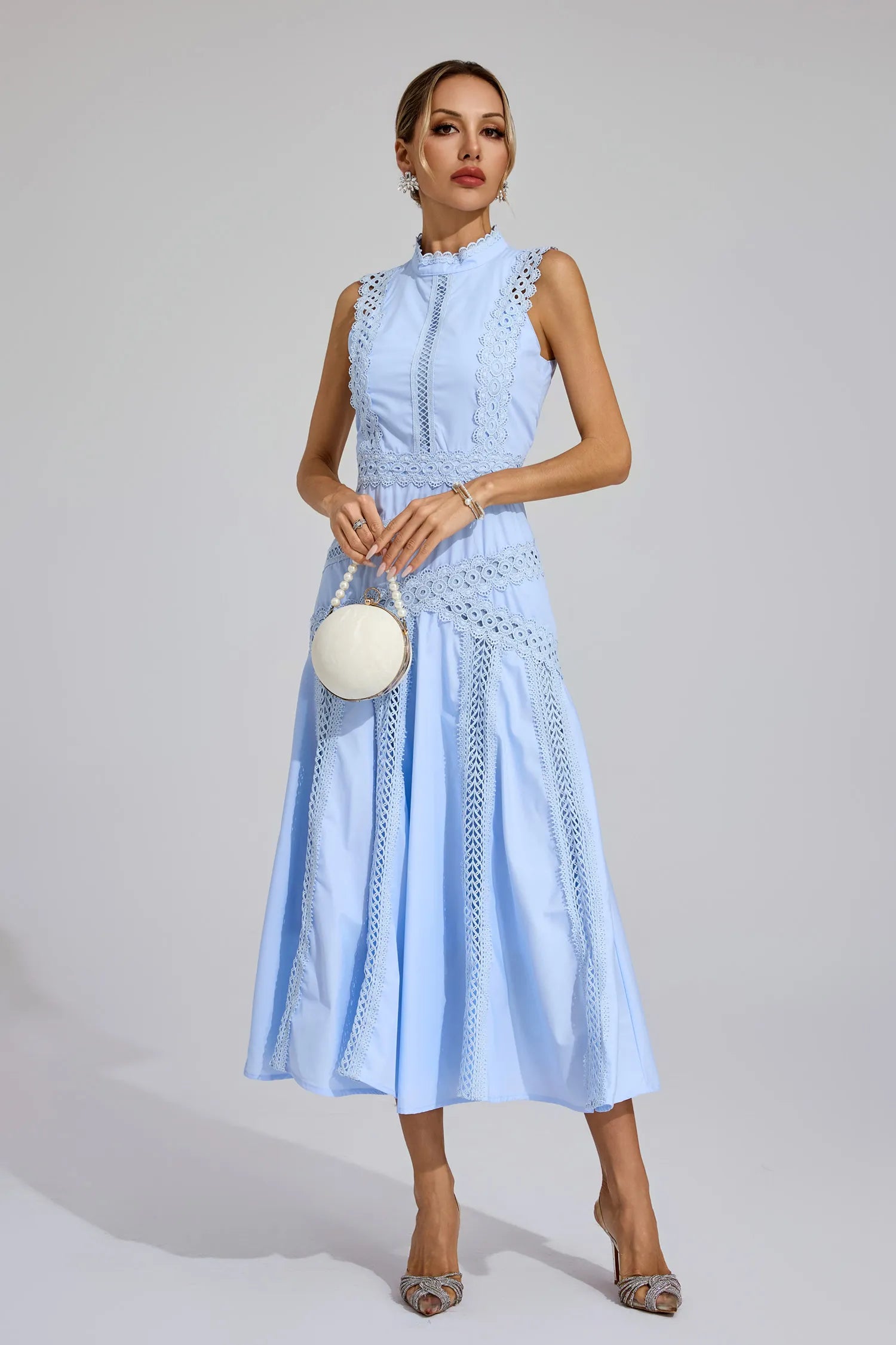 Alaska Blue Sleeveless Lace Maxi Dress