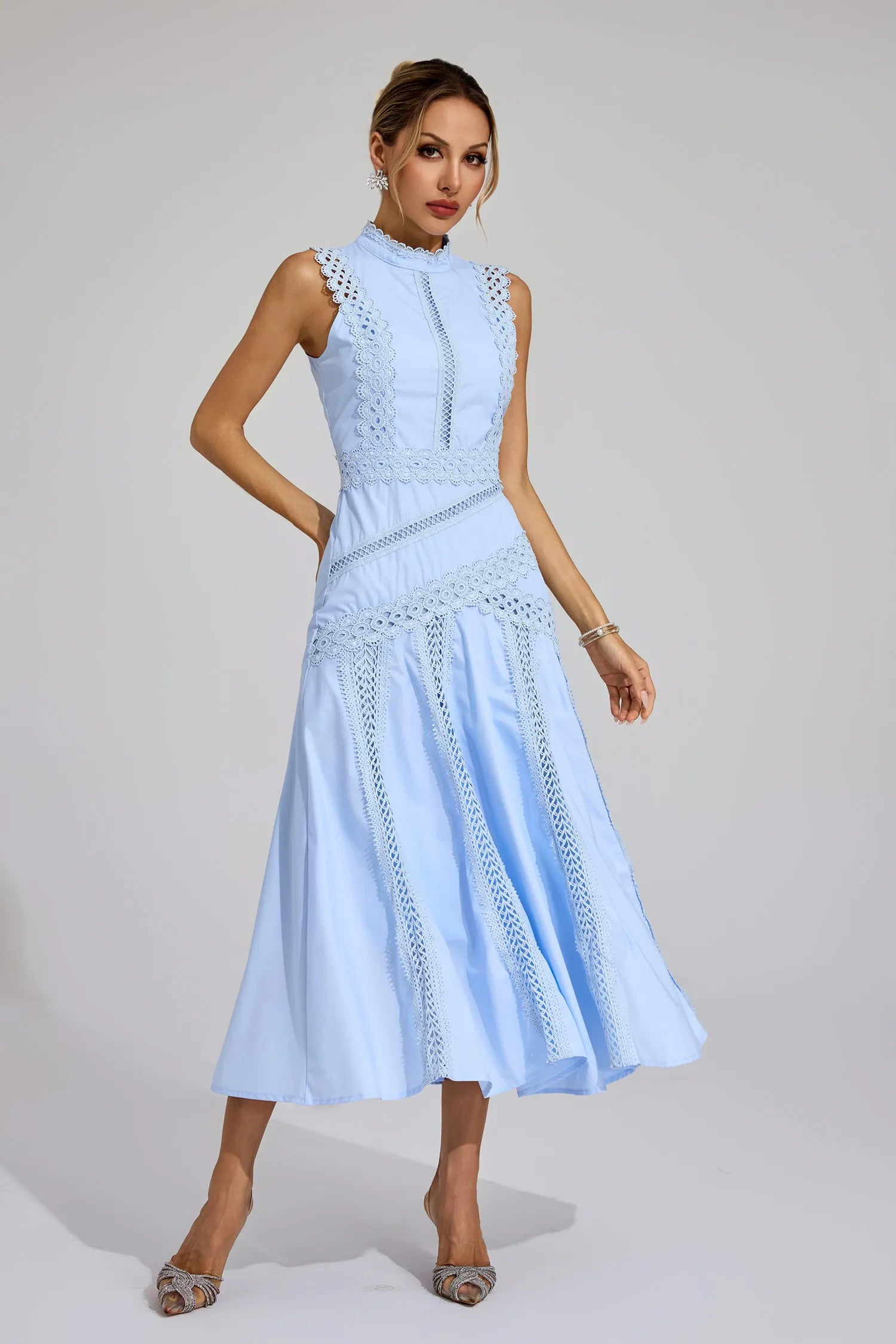 Alaska Blue Sleeveless Lace Maxi Dress