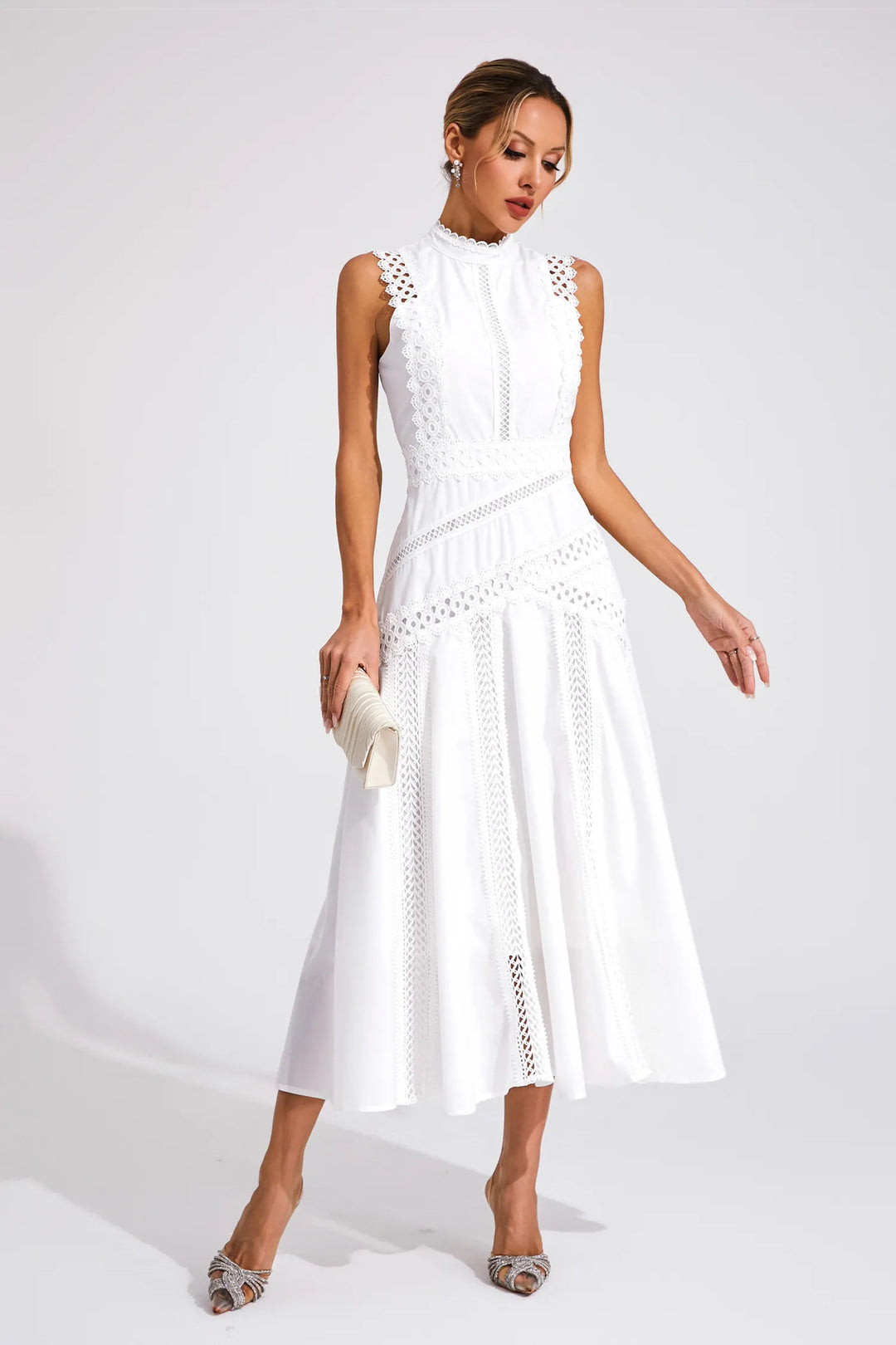 Alaska White Sleeveless Lace Maxi Dress