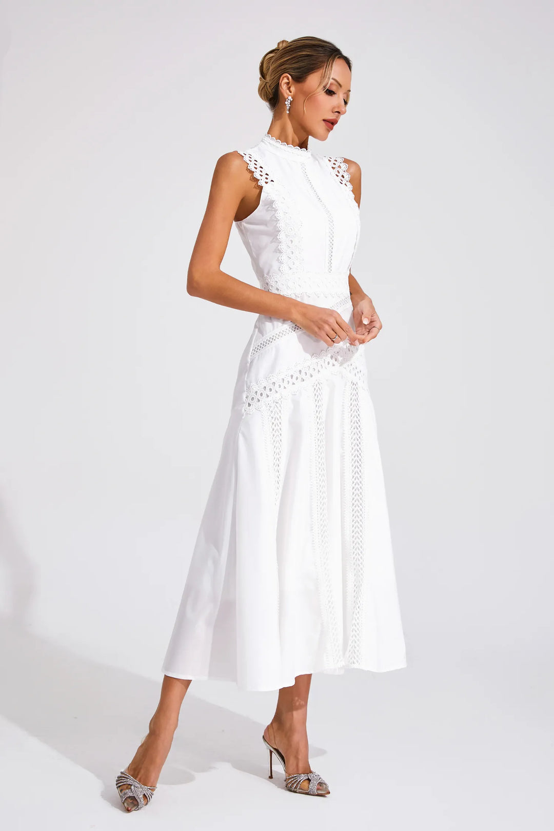 Alaska White Sleeveless Lace Maxi Dress