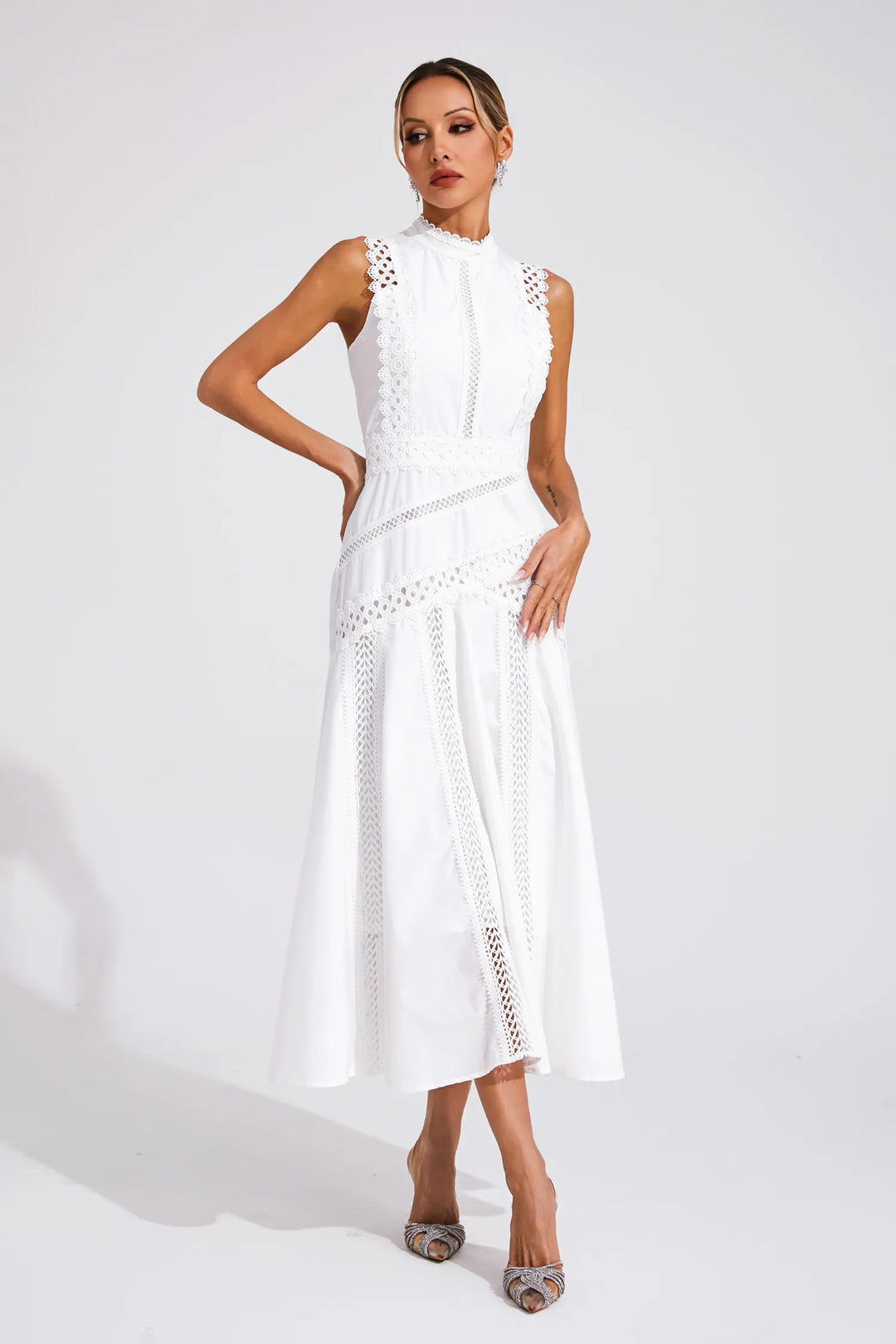 Alaska White Sleeveless Lace Maxi Dress