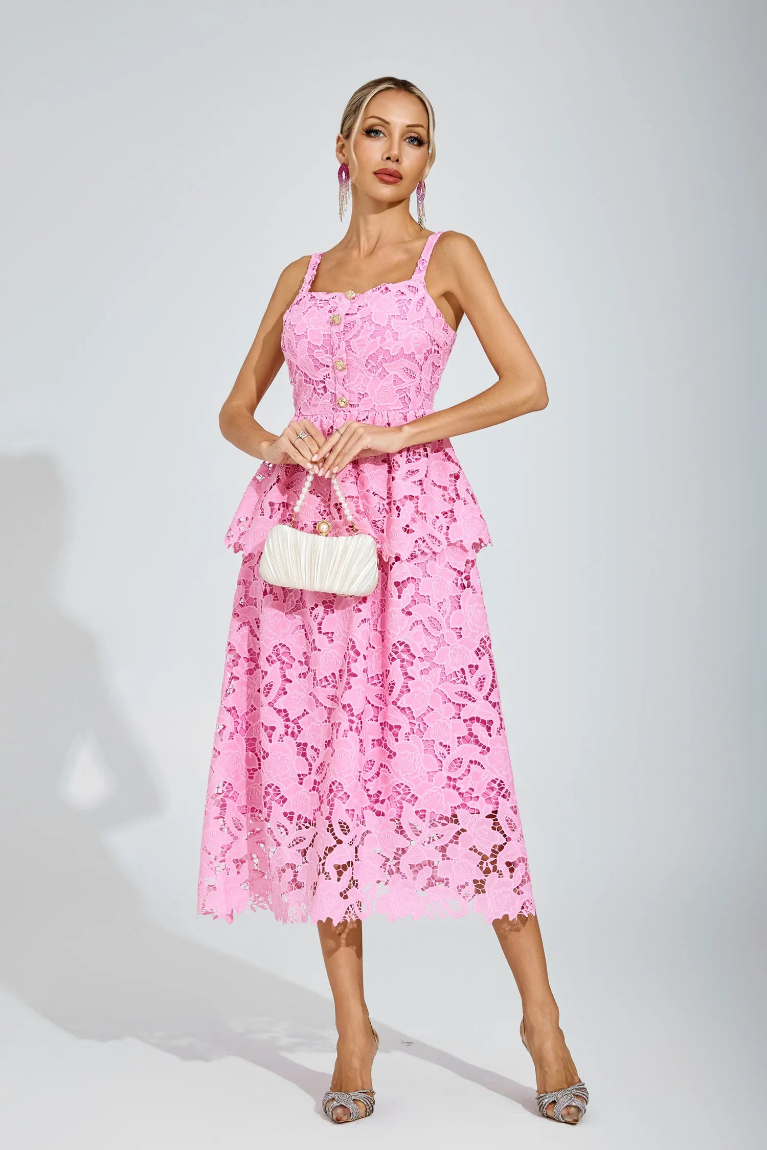 Blythe Pink Lace Midi Dress