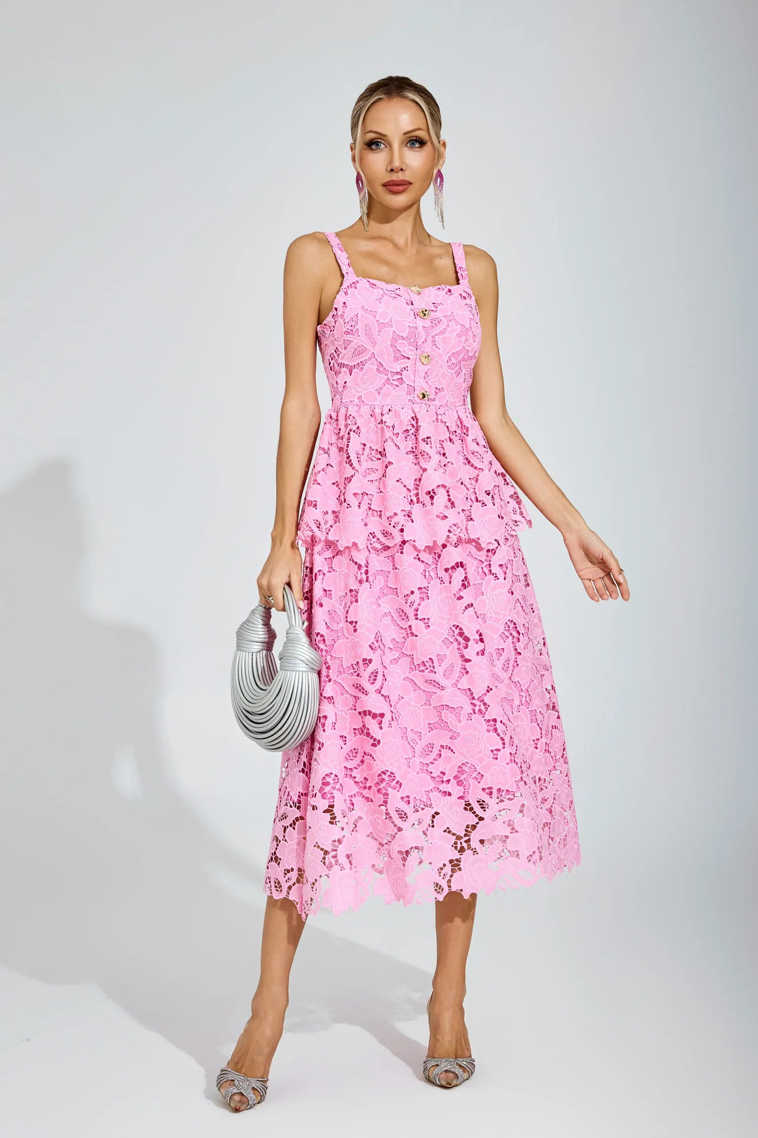 Blythe Pink Lace Midi Dress