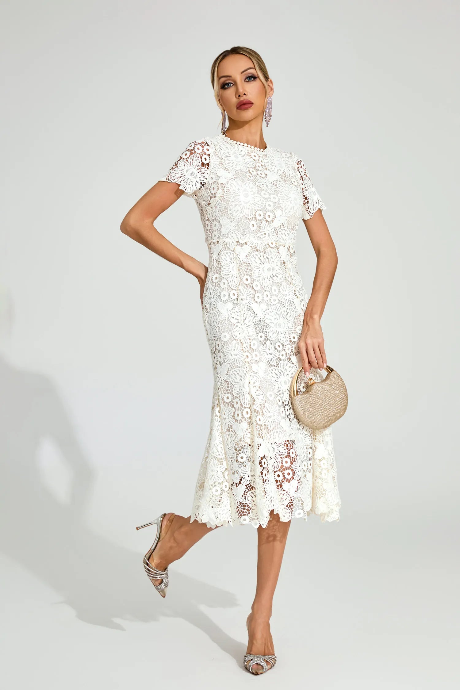 Erica White Lace Mermaid Midi Dress