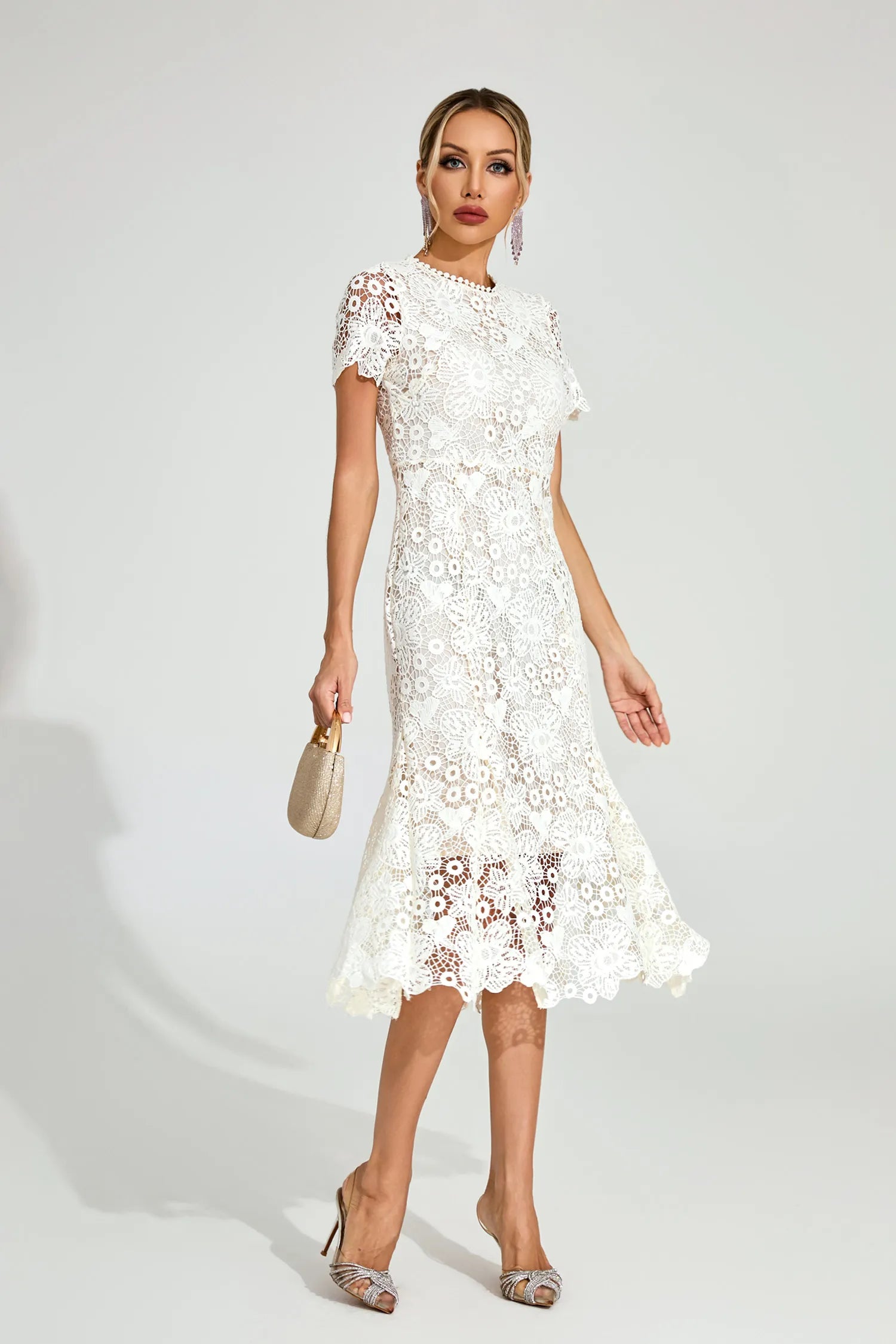 Erica White Lace Mermaid Midi Dress