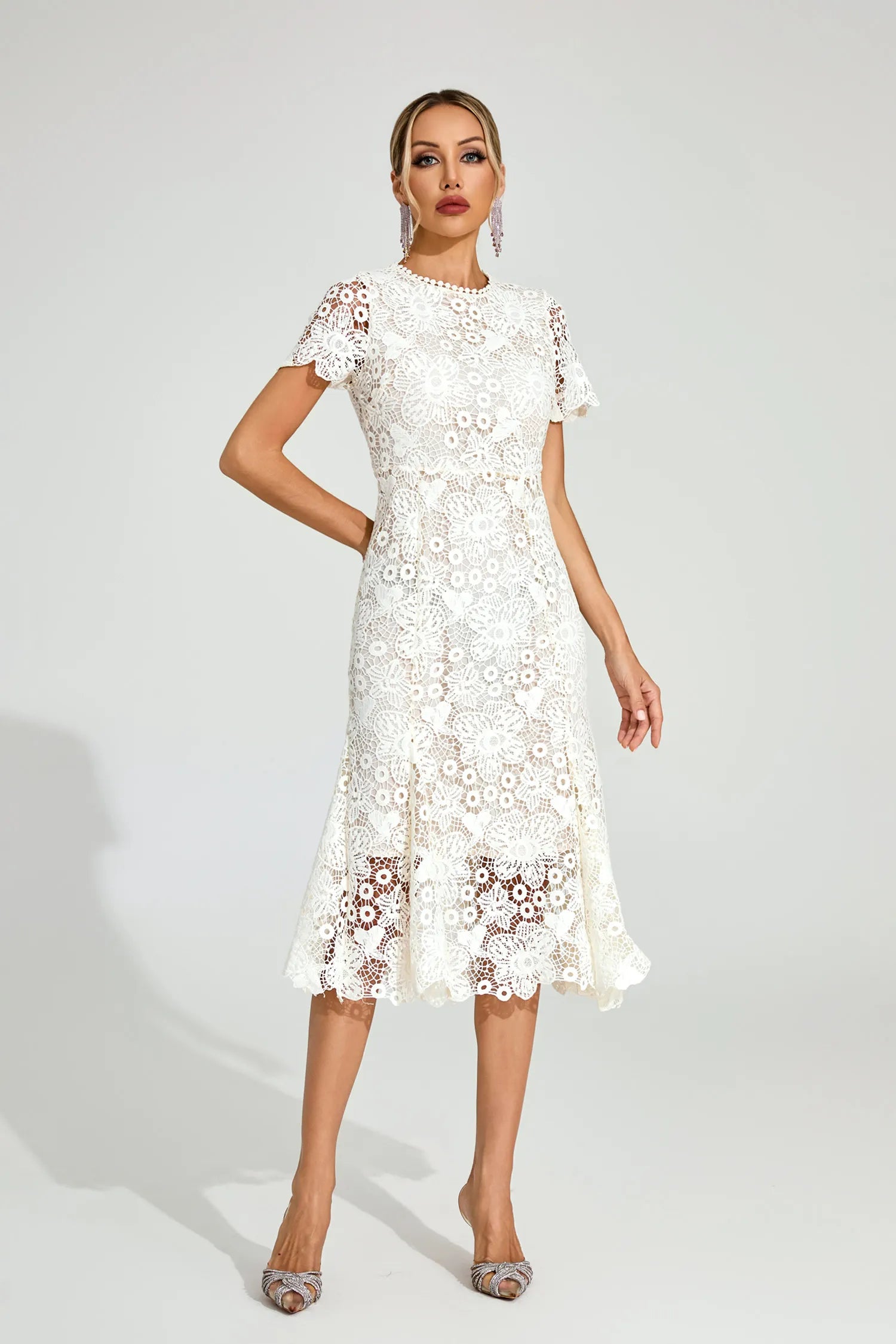 Erica White Lace Mermaid Midi Dress