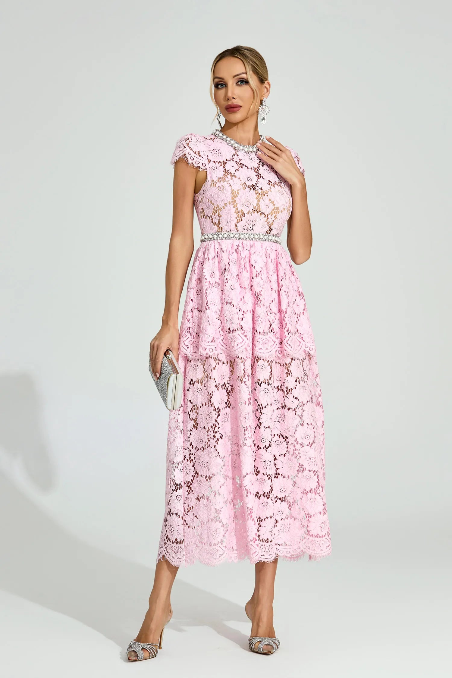 Lucia Pink Lace Maxi Dress