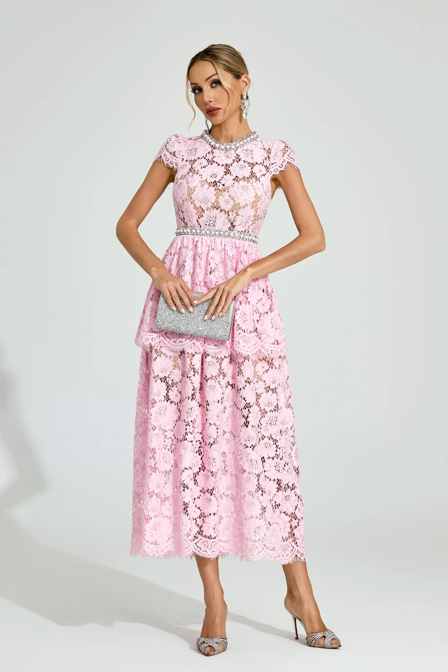 Lucia Pink Lace Maxi Dress