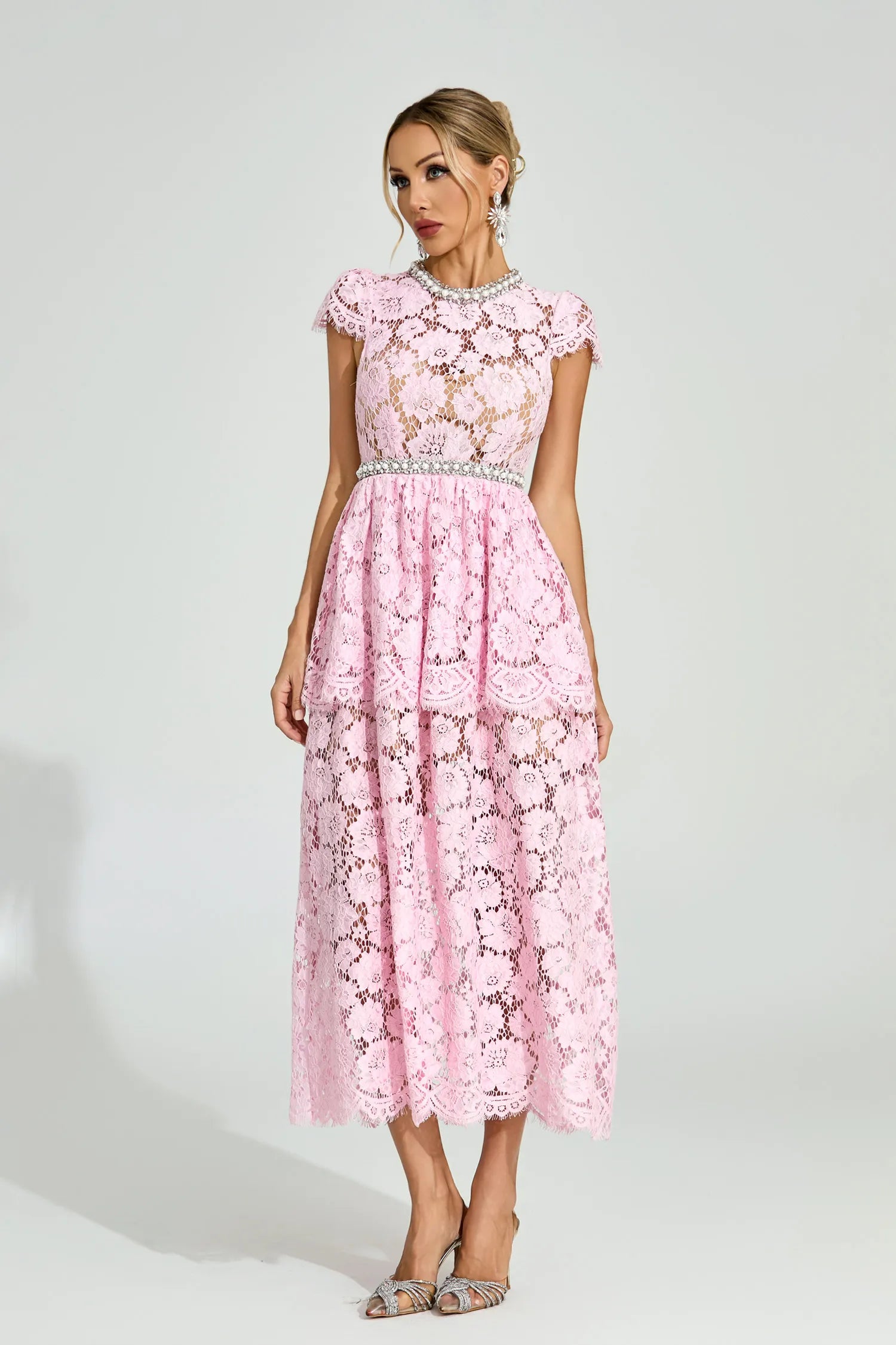 Lucia Pink Lace Maxi Dress