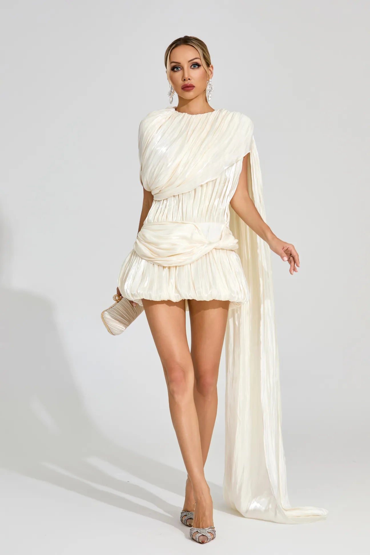 Emily Apricot Draped Mini Dress