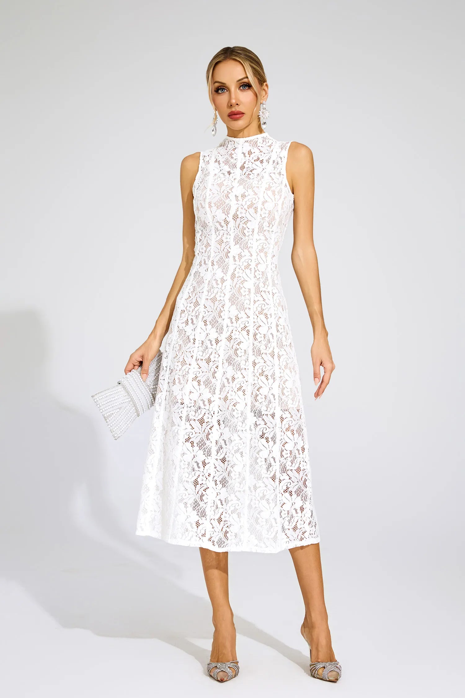 Delysia White Cut Out Sleeveless Midi Dress