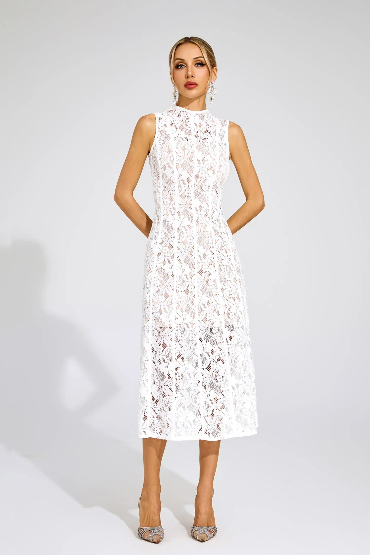 Delysia White Cut Out Sleeveless Midi Dress
