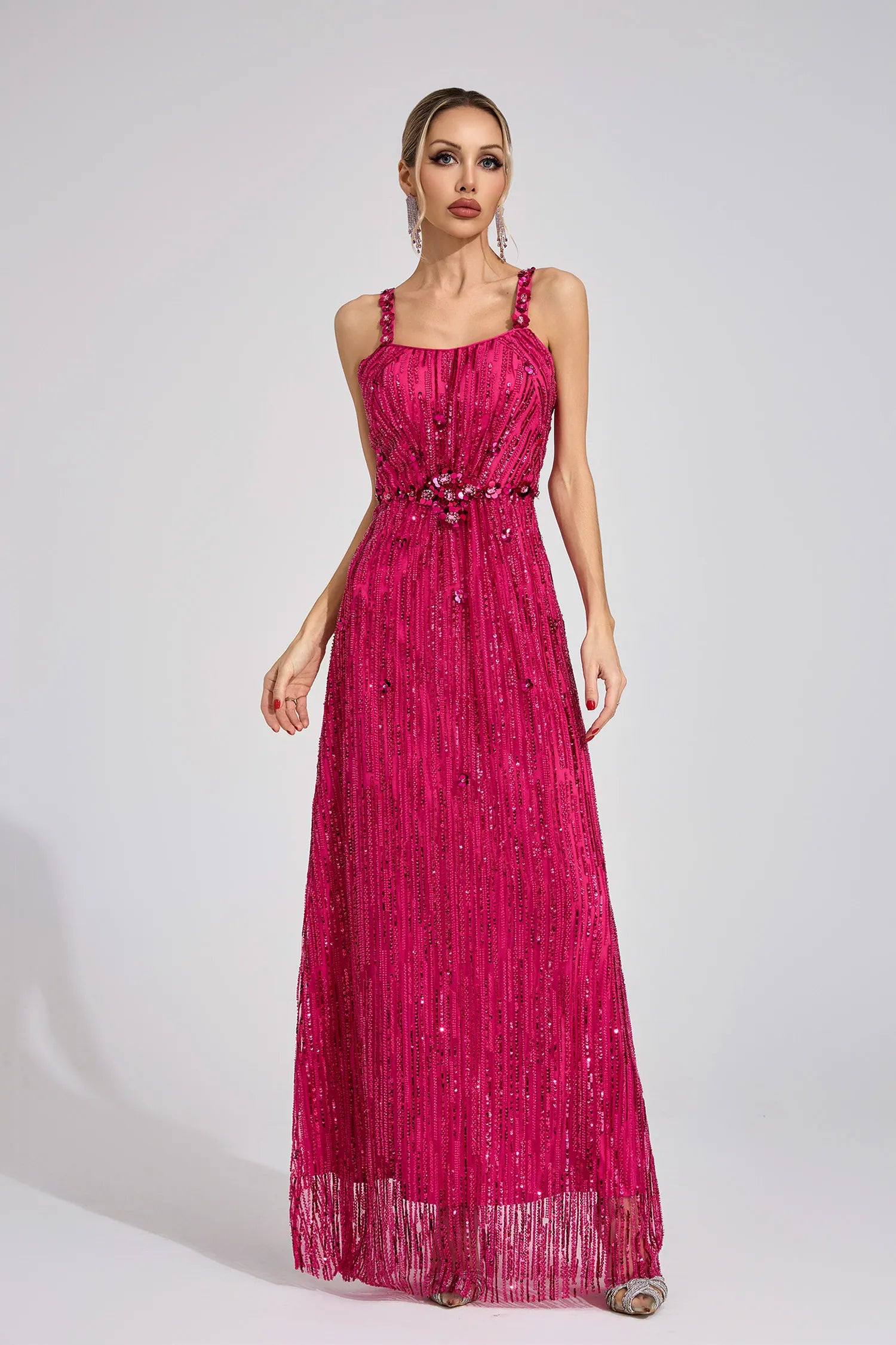 Solivane Pink Sequin Maxi Dress