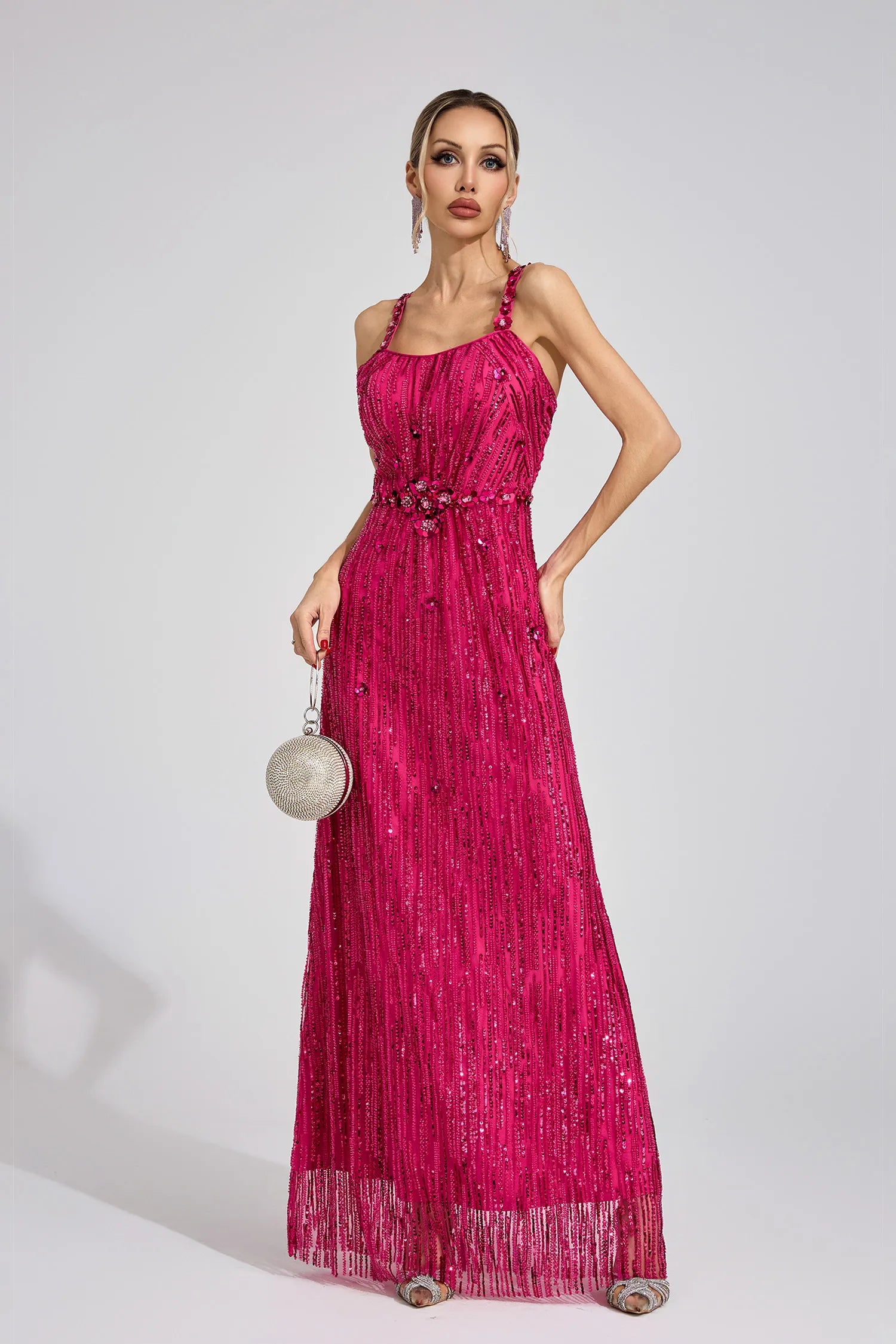 Solivane Pink Sequin Maxi Dress