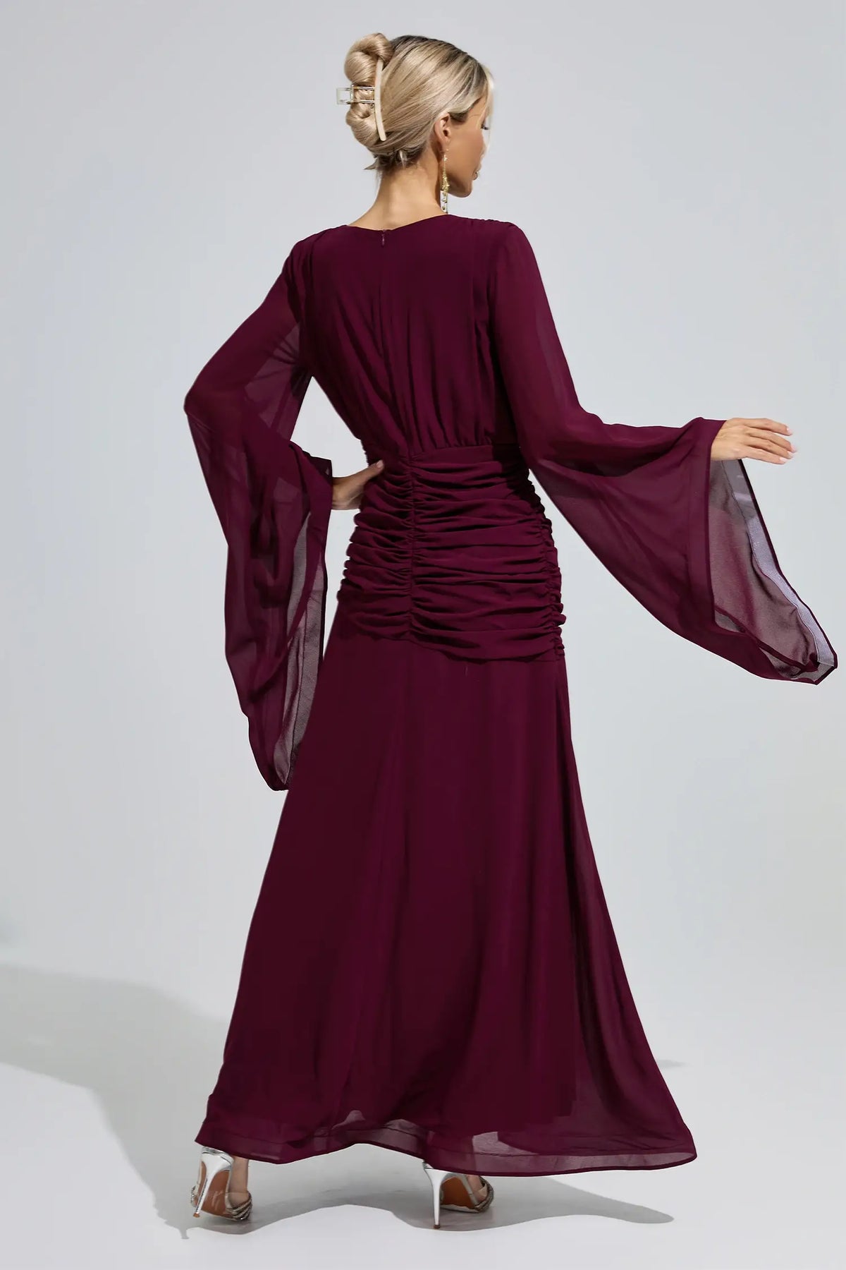 Soleil Purple Ruched Wrap Maxi Dress