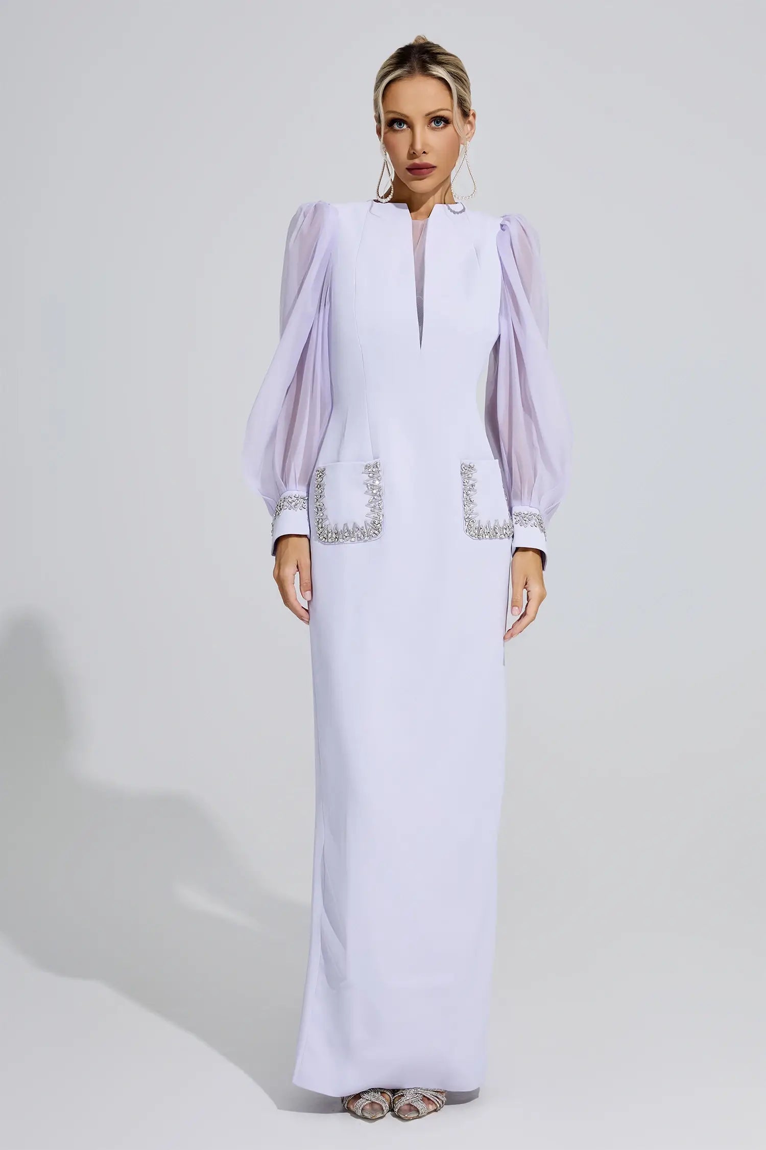 Vienna Purple Balloon Sleeve Maxi Dress