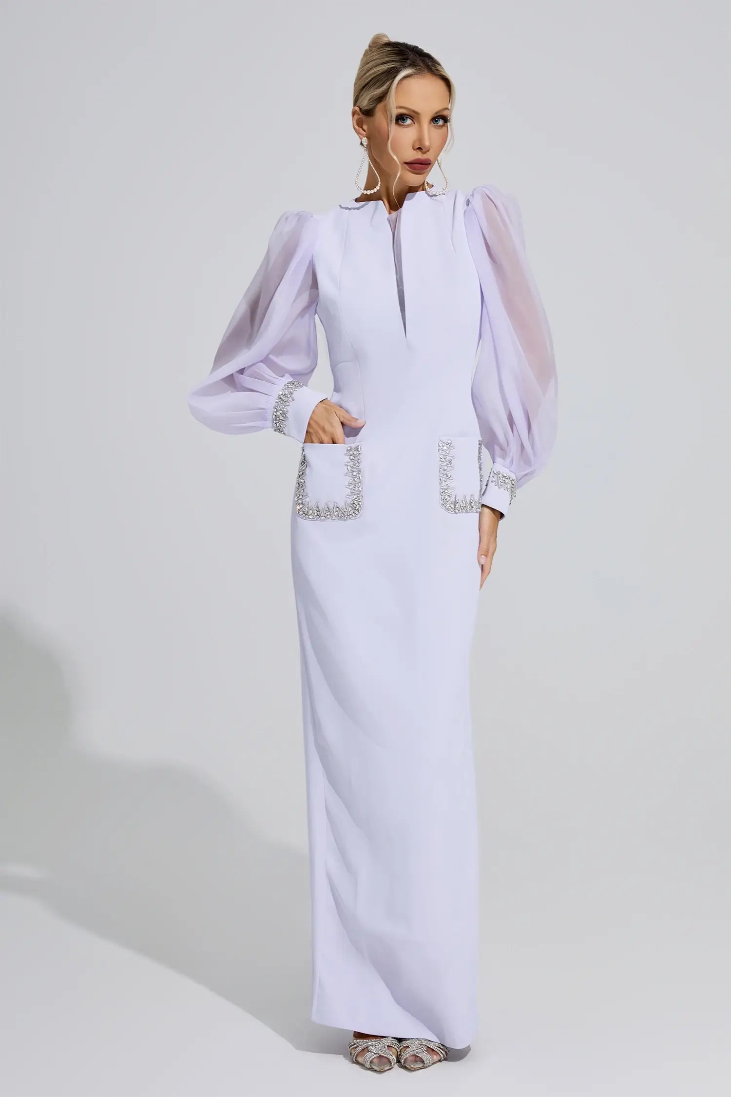 Vienna Purple Balloon Sleeve Maxi Dress