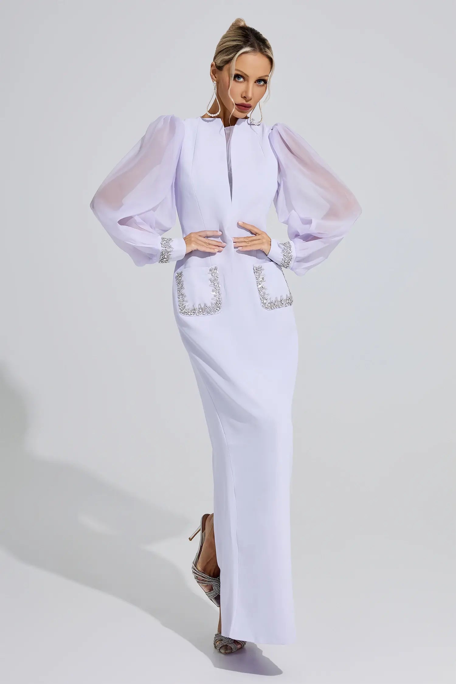 Vienna Purple Balloon Sleeve Maxi Dress