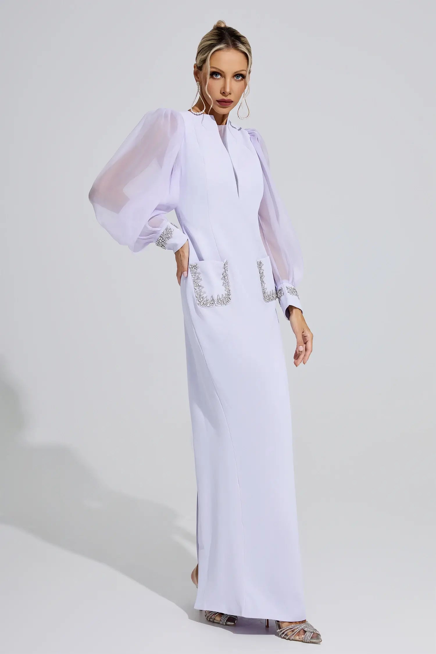 Vienna Purple Balloon Sleeve Maxi Dress