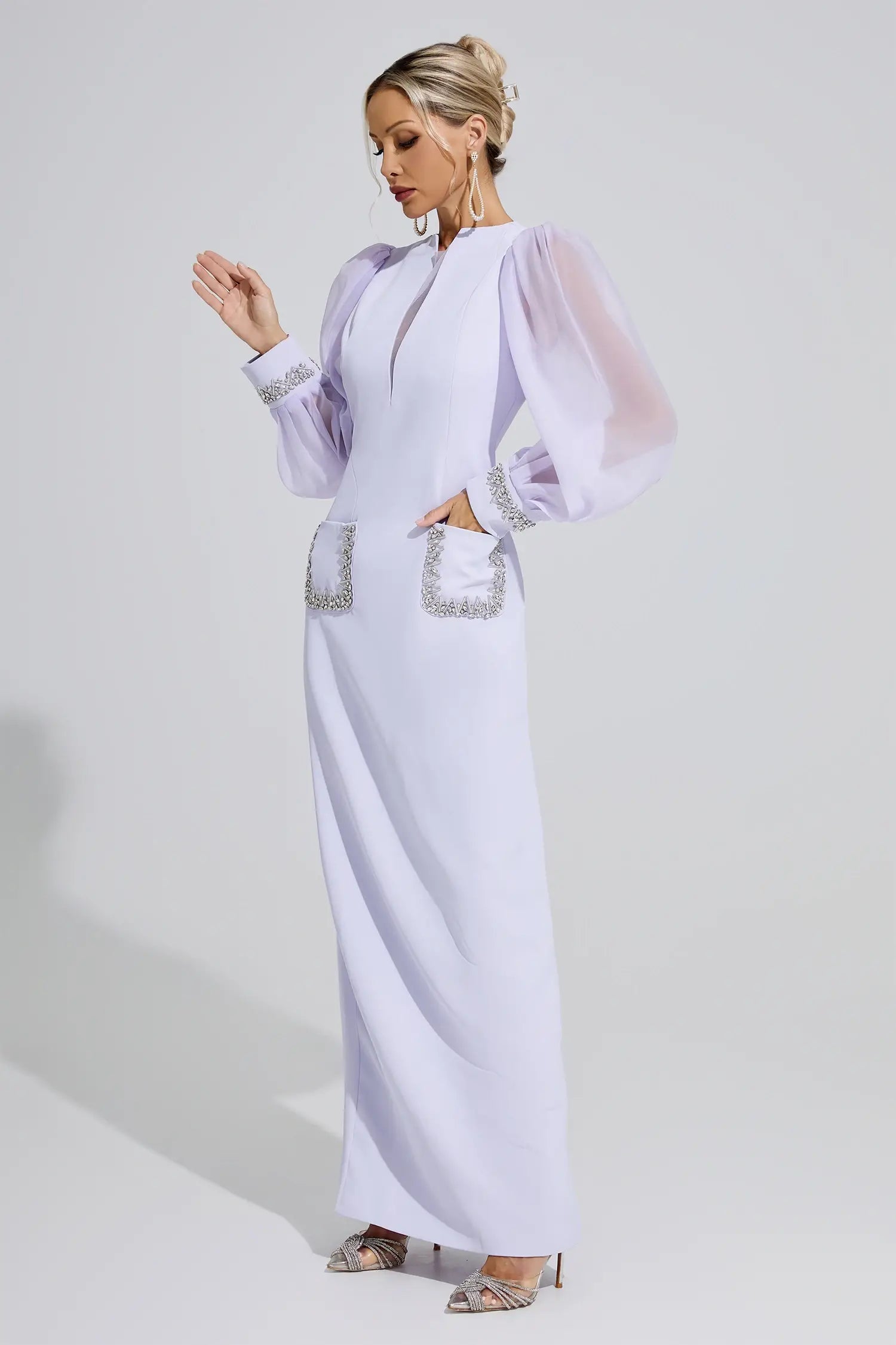 Vienna Purple Balloon Sleeve Maxi Dress