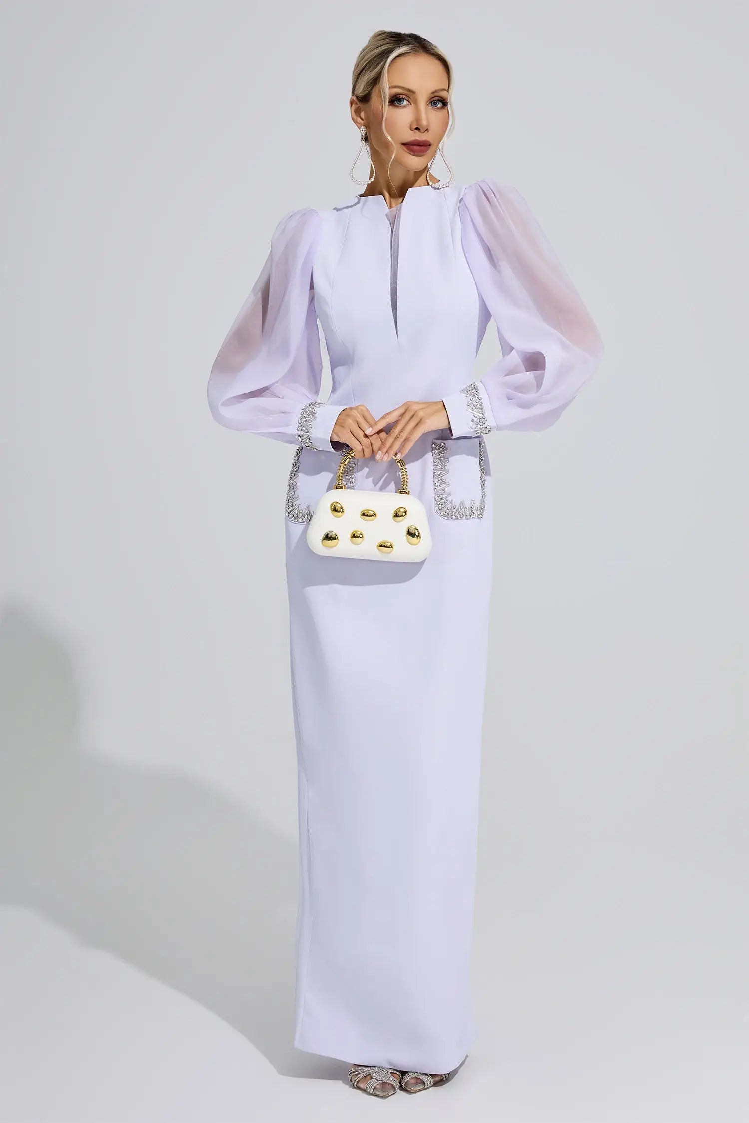 Vienna Purple Balloon Sleeve Maxi Dress
