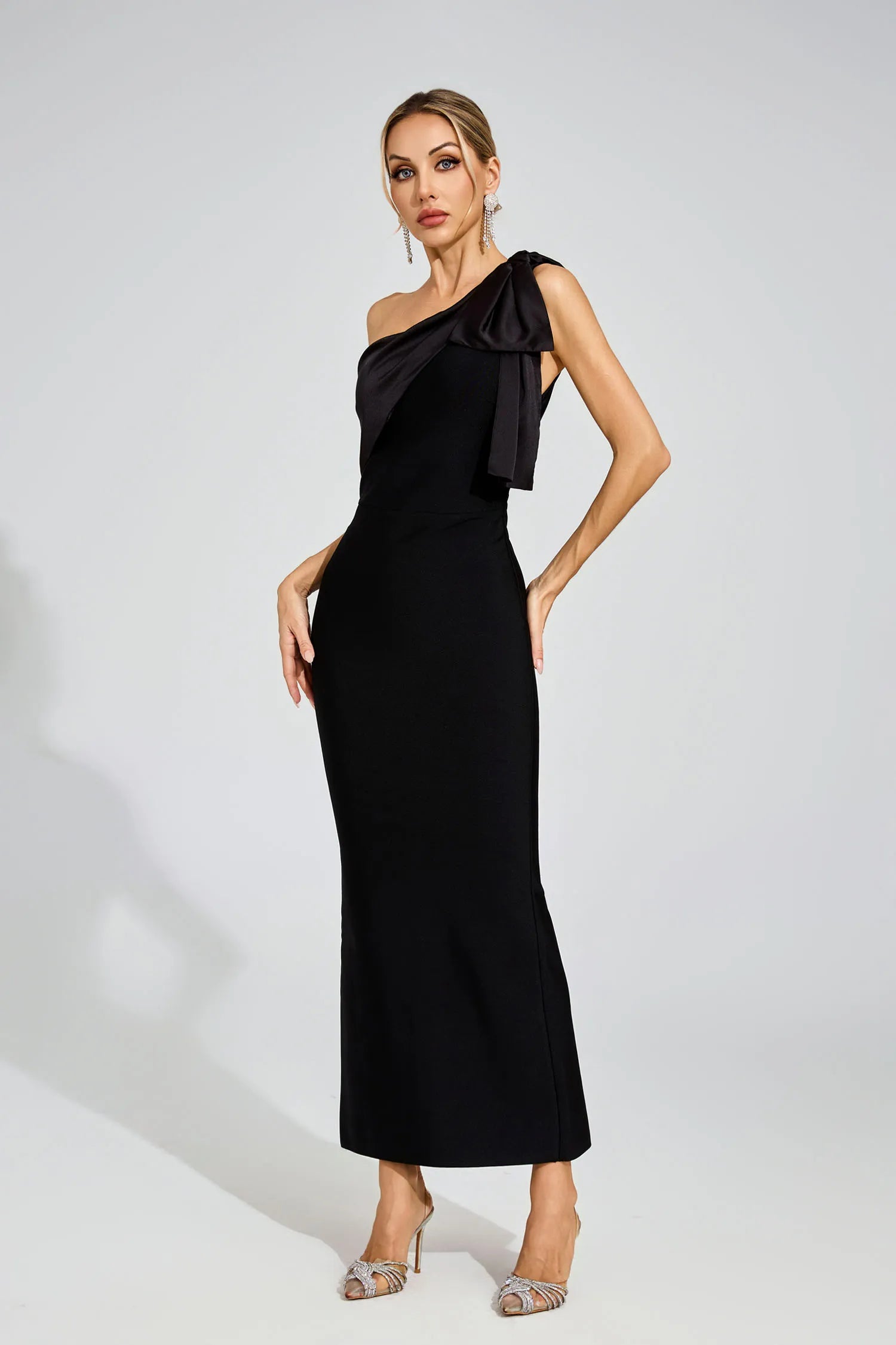 Sally Black Bandage One Shoulder Maxi Dress