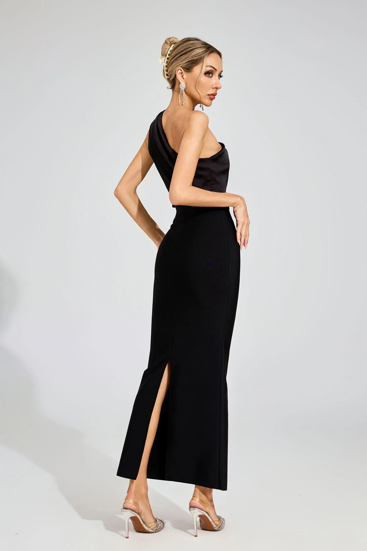 Sally Black Bandage One Shoulder Maxi Dress