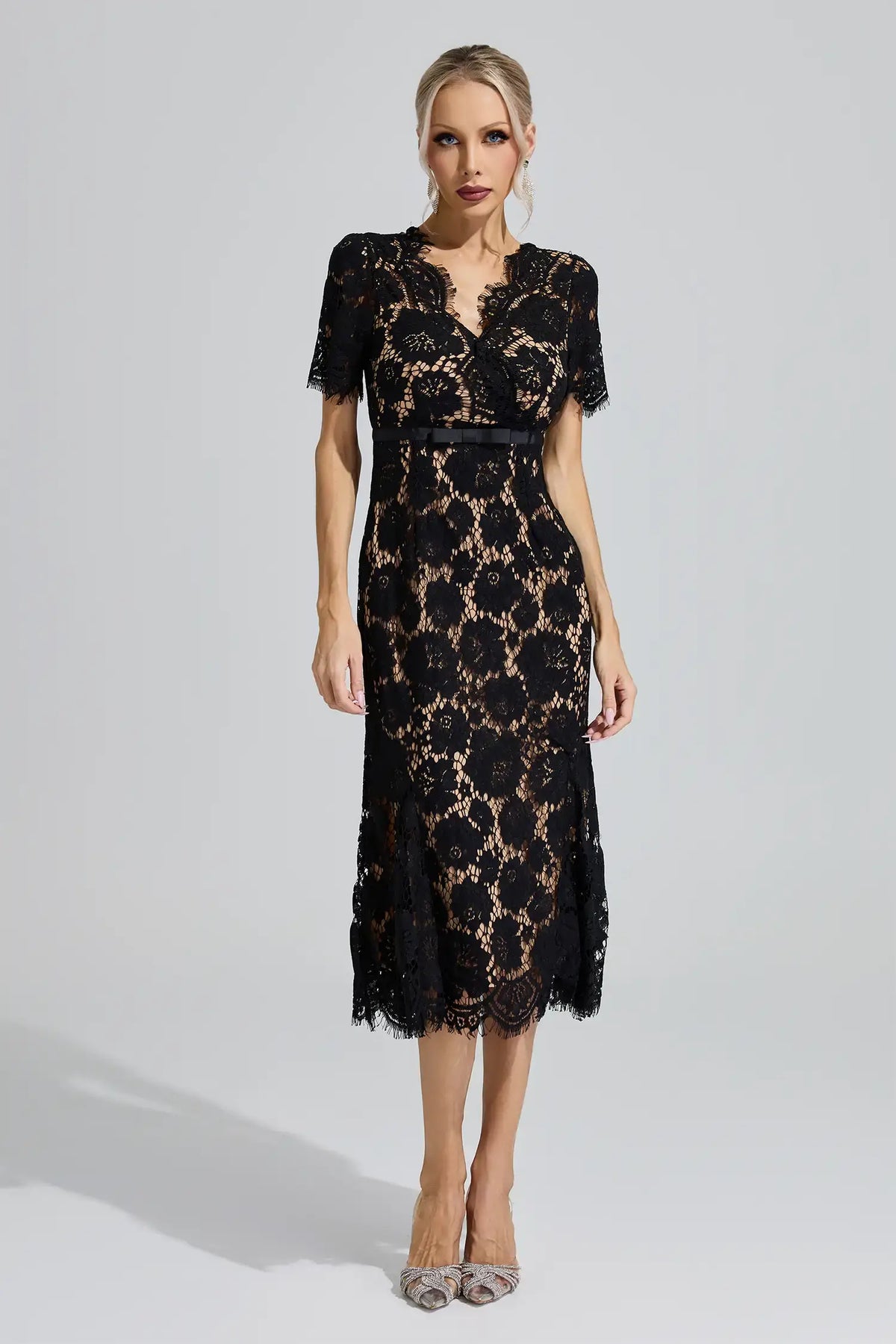 Ismeria Black Lace Fishtail Maxi Dress