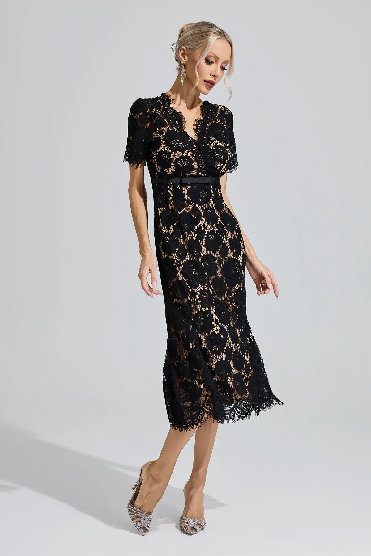 Ismeria Black Lace Fishtail Maxi Dress